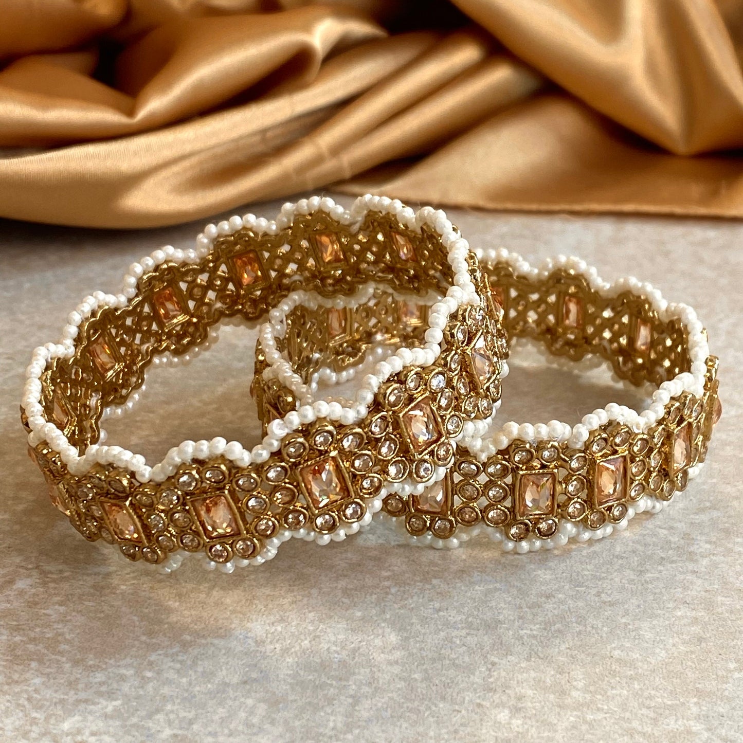 Set of 2 Gold/ Champagne/ Pearl Bangles - Indian/ Pakistani/Jewelley/ Fashion Bracelet