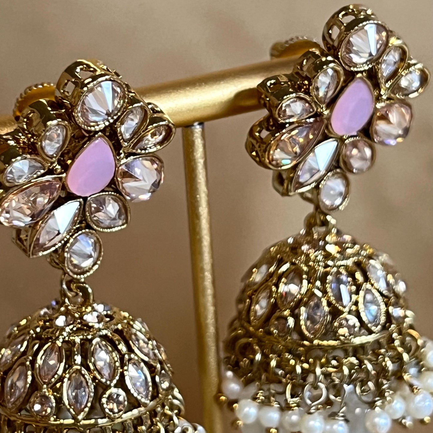 Pink Mint, Antique Gold/ Champagne Necklace set + Choker,Jhumka Earring and Tikka/ Necklace/ Unique Style/ Indian/ Pakistani Gift for Women