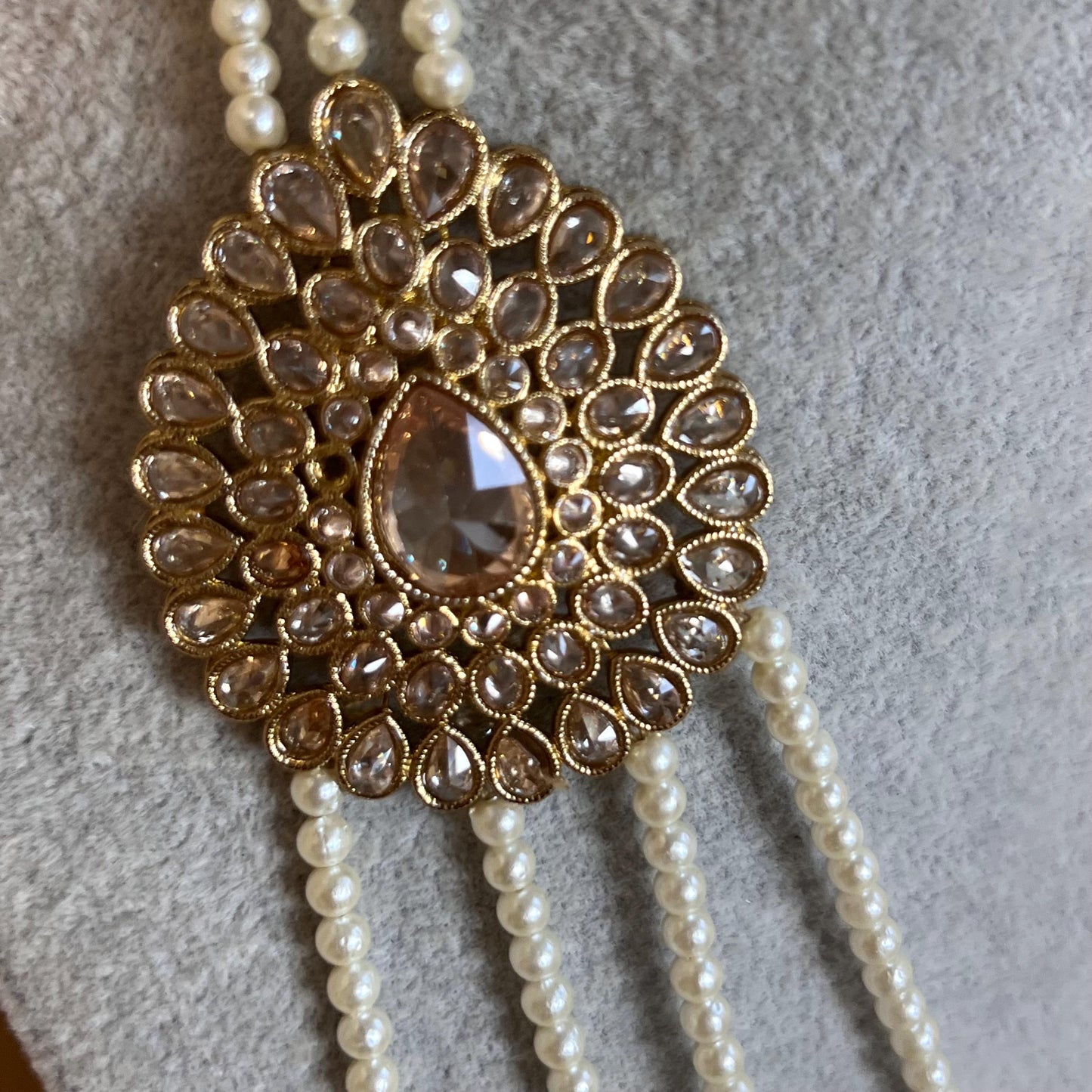Antique Gold and Champagne 5 Layered pearl Long Mala/ Haar/ Long Necklace/ Unique Style/ Indian/ Pakistani/Fashion Jewellery/ Gift for Women