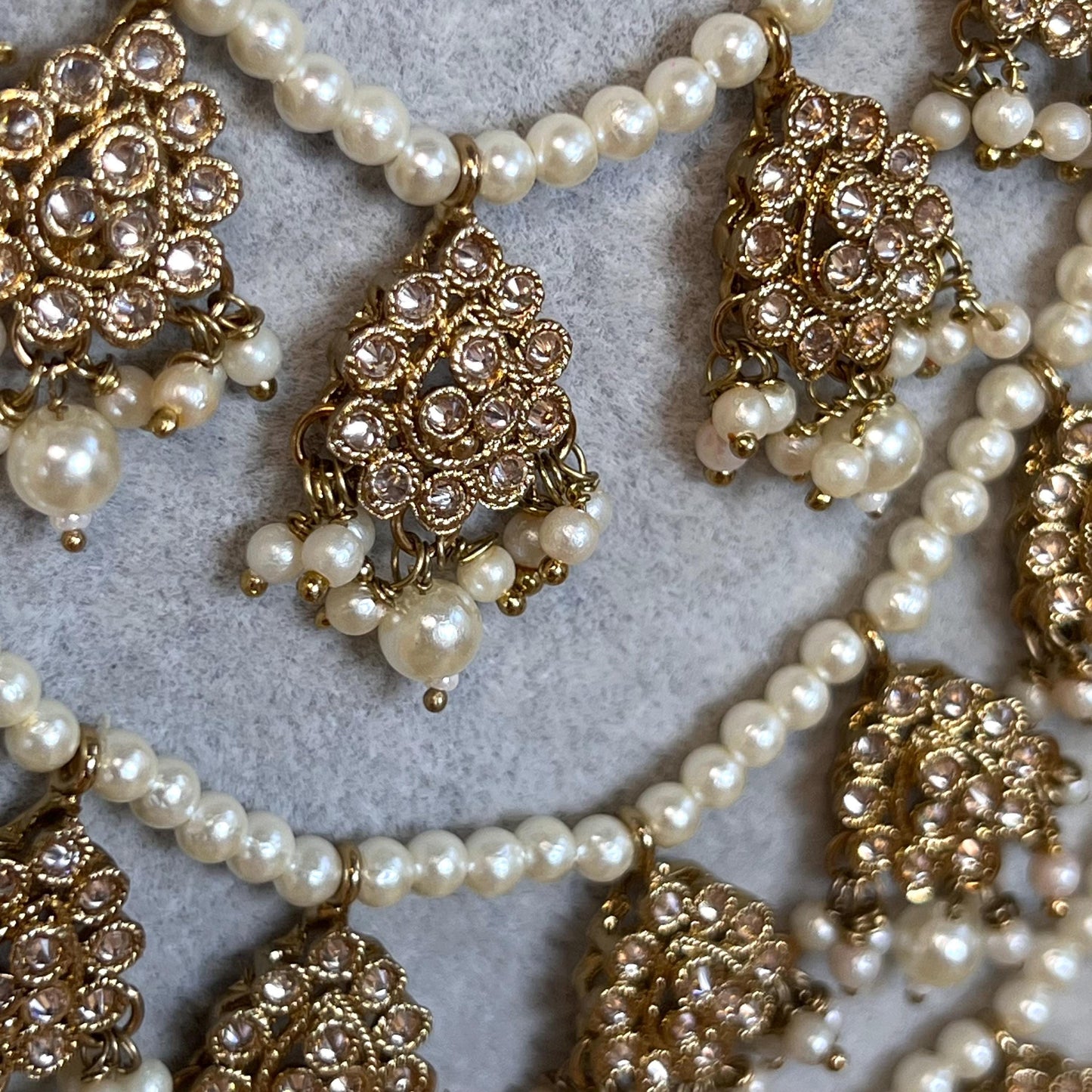 Antique Gold and Champagne 5 Layered pearl Long Mala/ Haar/ Long Necklace/ Unique Style/ Indian/ Pakistani/Fashion Jewellery/ Gift for Women