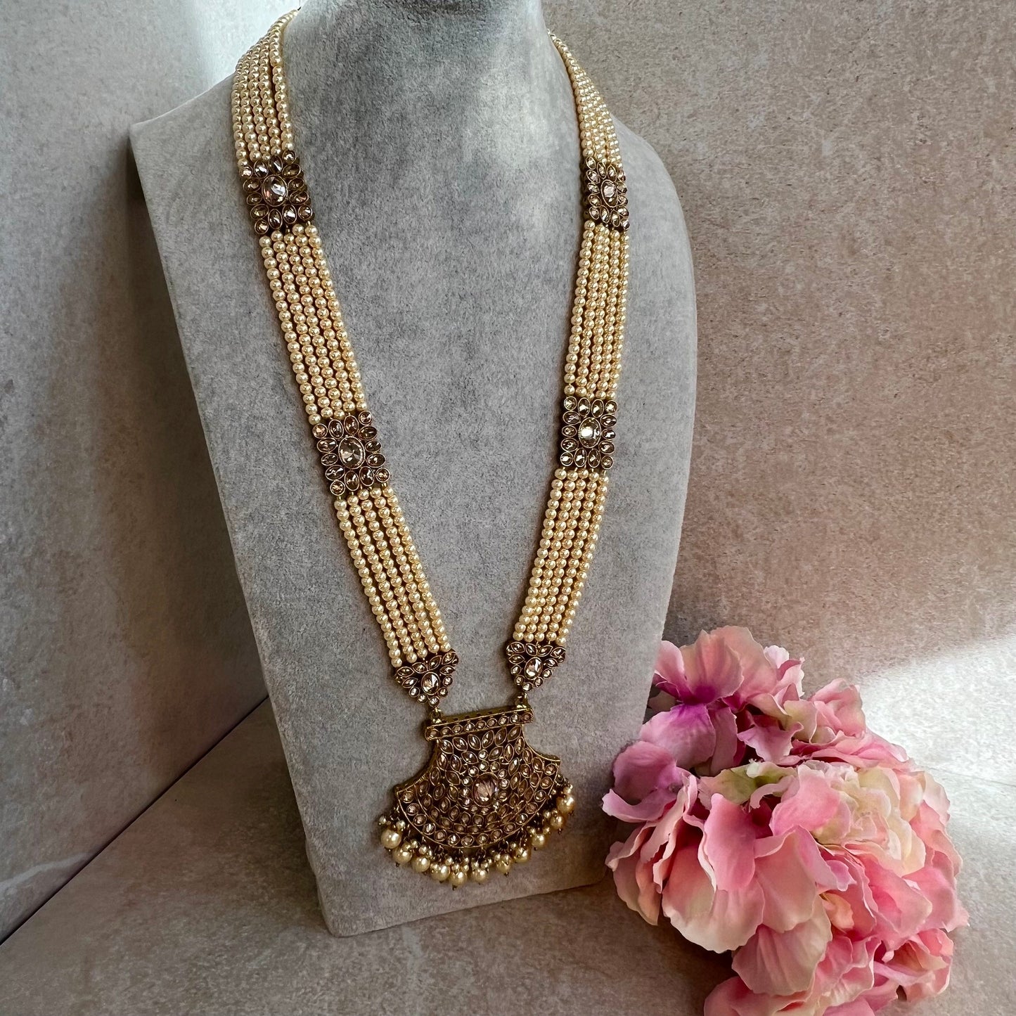 Champagne Zircon Pearl Mala/ Womens Mala/Long Necklace/Long Mala/ Haar/ Unique Style/ Indian/ Pakistani/Fashion Jewellery/ Bride