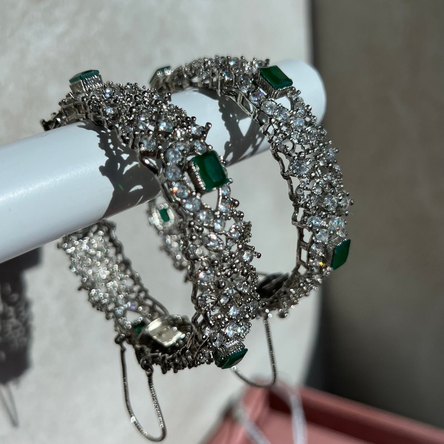 Emerald Green Silver Bridal Set Indian/ Pakistani Style/ Choker/ Necklace/ Earring/ Tikka/ Jhumar/ Ring/ Bangles/Victorian Elegant Style/