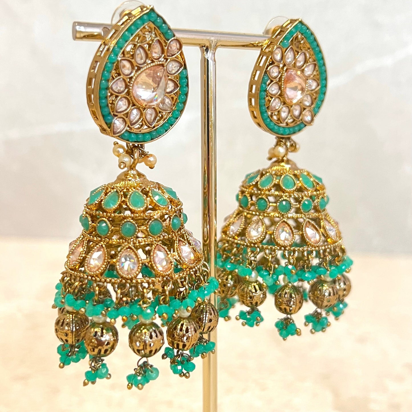 Teal Large Tear Drop Jhumka Earrings - Indian Style Earring/Pakistani fashion/ Mendhi/Party/Haldi/ Diwali Gift/ Eid Gift