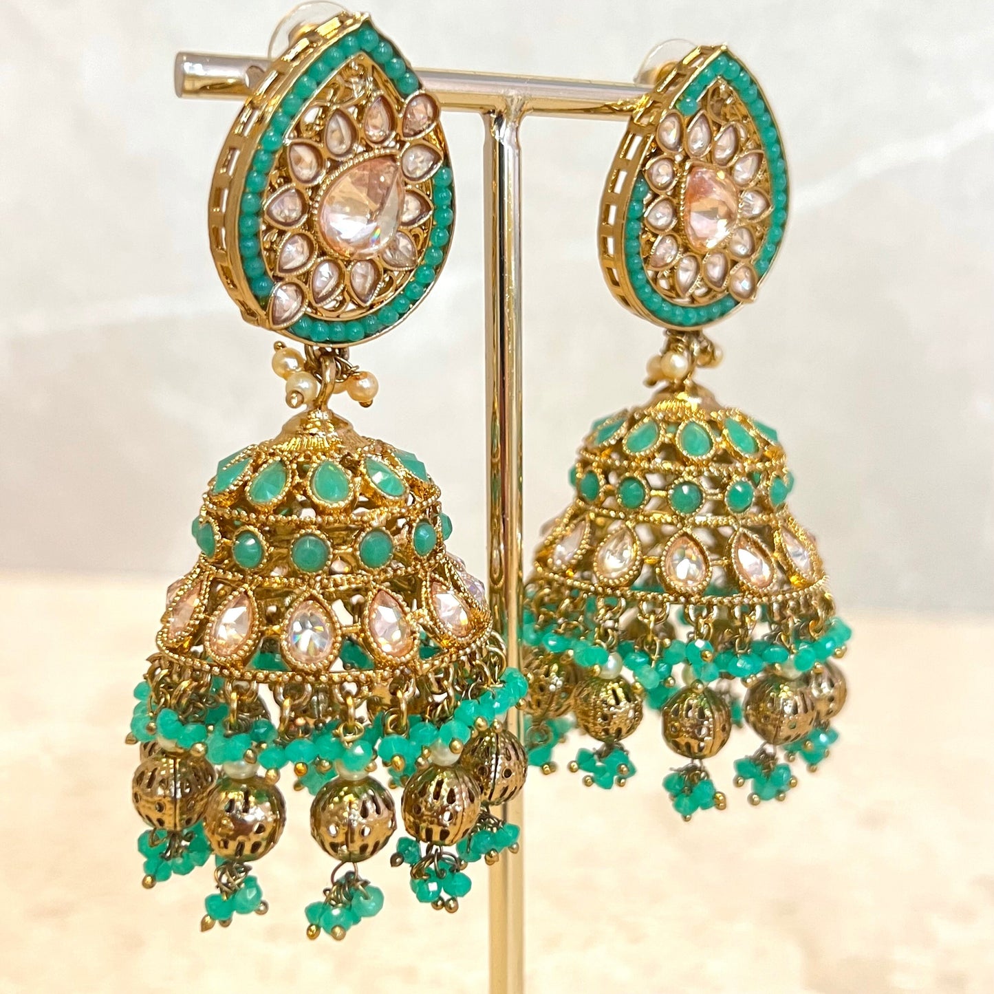 Teal Large Tear Drop Jhumka Earrings - Indian Style Earring/Pakistani fashion/ Mendhi/Party/Haldi/ Diwali Gift/ Eid Gift