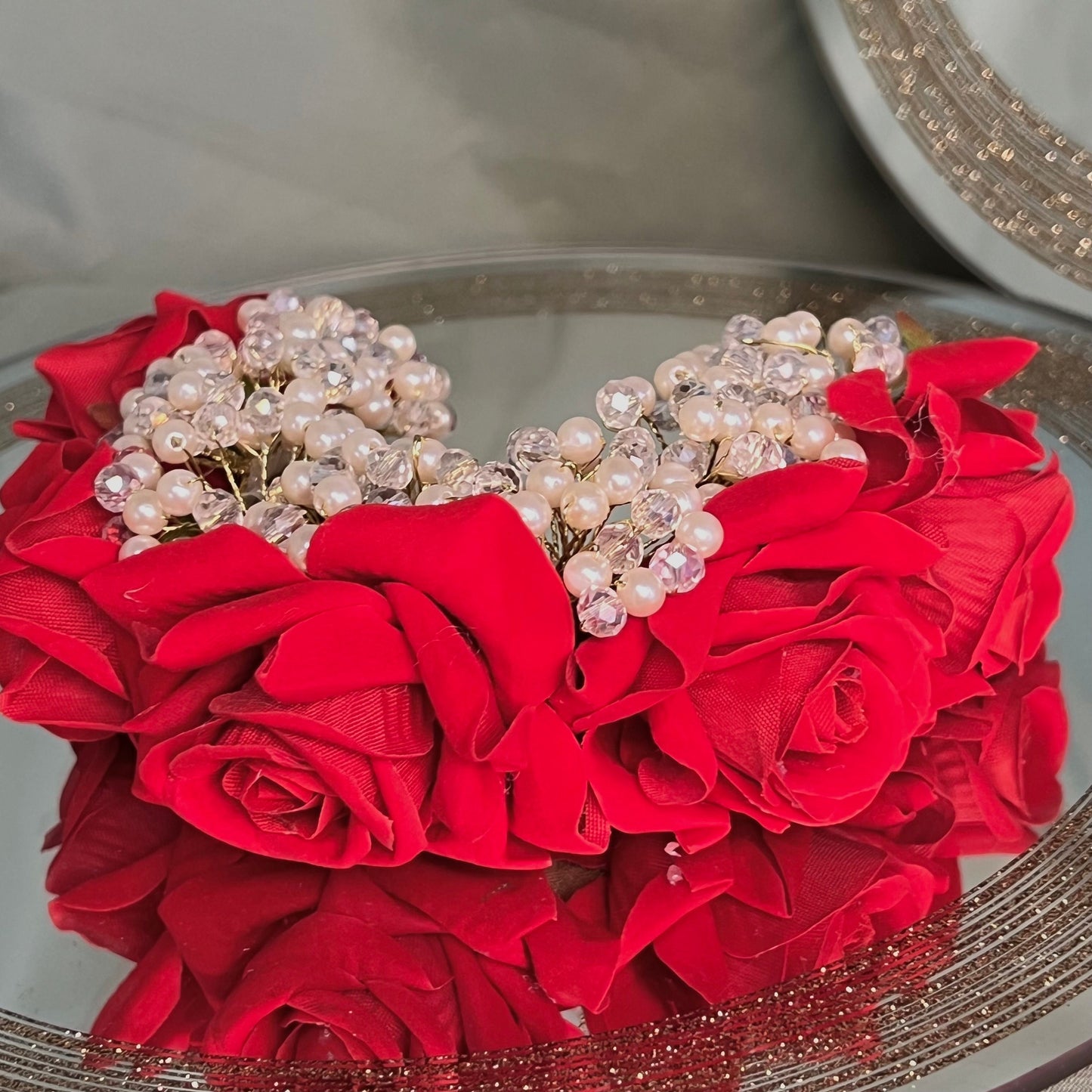 Ladies Floral Bun Gajra Artificial Flower Accessory - Red/ Unique Style/ Indian/ Pakistani/Fashion Jewellery/ Gift for Women