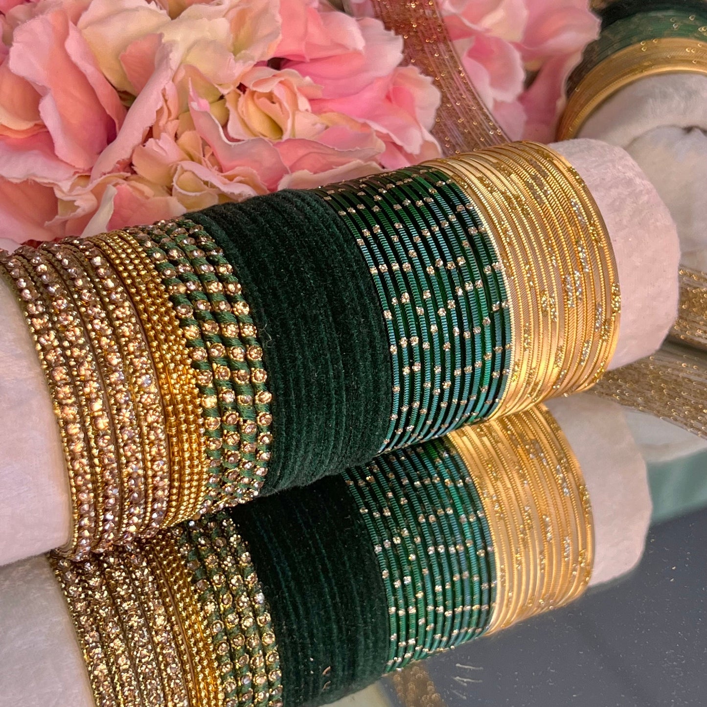 Bangle Roll Build Your Bangle Set - Green & Gold Velvet Bangle Collection/Indian/ Pakistani/Jewellery/Fashion Bracelet