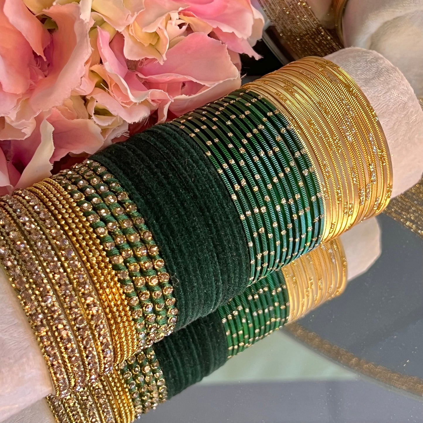 Bangle Roll Build Your Bangle Set - Green & Gold Velvet Bangle Collection/Indian/ Pakistani/Jewellery/Fashion Bracelet