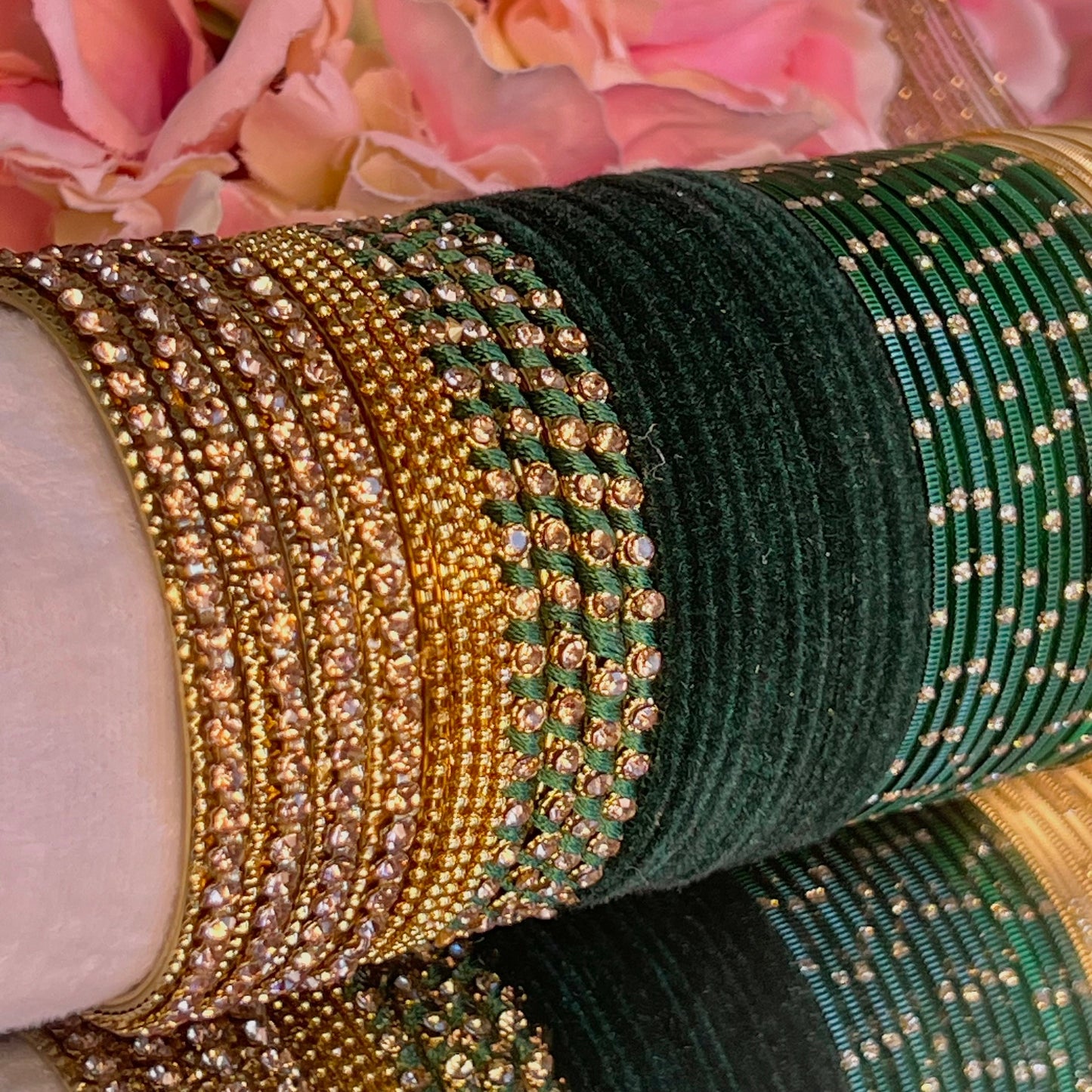 Bangle Roll Build Your Bangle Set - Green & Gold Velvet Bangle Collection/Indian/ Pakistani/Jewellery/Fashion Bracelet