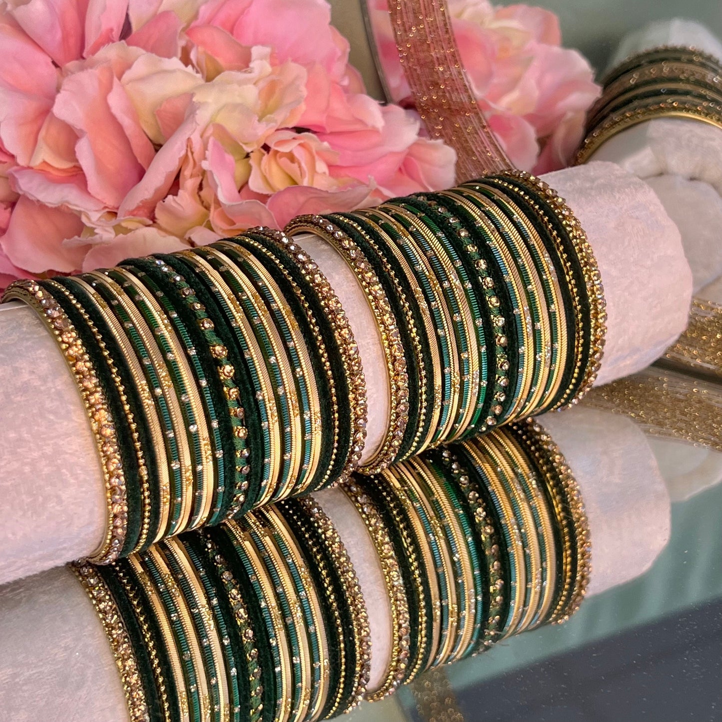 Bangle Roll Build Your Bangle Set - Green & Gold Velvet Bangle Collection/Indian/ Pakistani/Jewellery/Fashion Bracelet