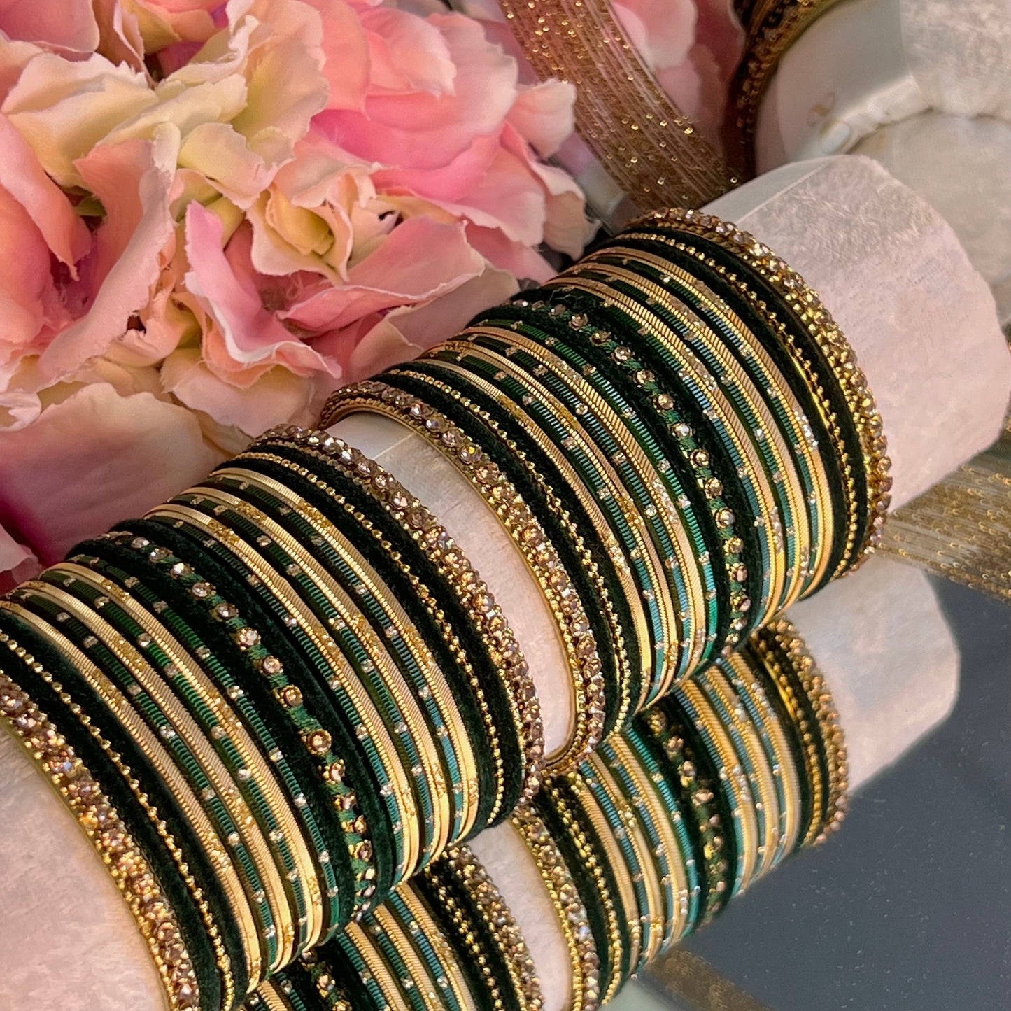Bangle Roll Build Your Bangle Set - Green & Gold Velvet Bangle Collection/Indian/ Pakistani/Jewellery/Fashion Bracelet