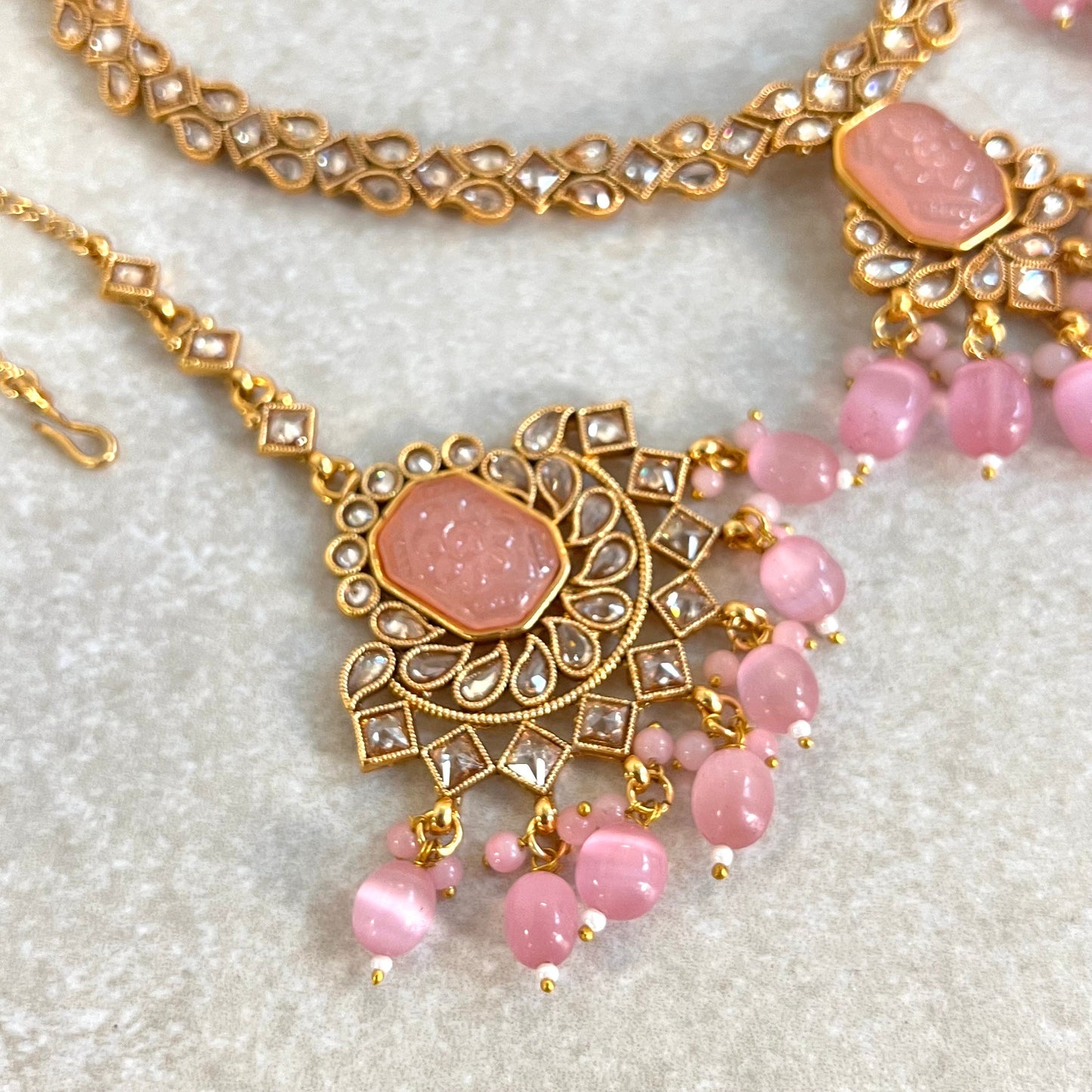 Pink/ Ombré Pink Necklace Set Earring/ Tikka/ Tikli/ Indian/ Pakistani/Fashion Jewellery/ Gift for Women