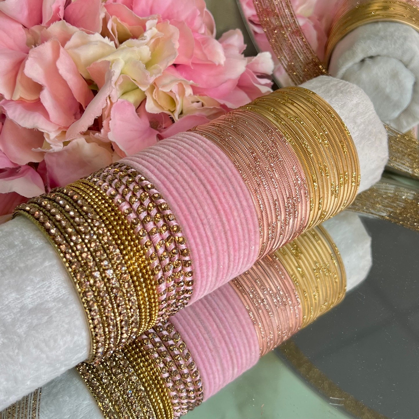 Bangle Roll Build Your Bangle Set - Pink & Gold Velvet Bangle Collection/Pink Bangle Set/Indian Bangles/ Pakistani/Jewellery
