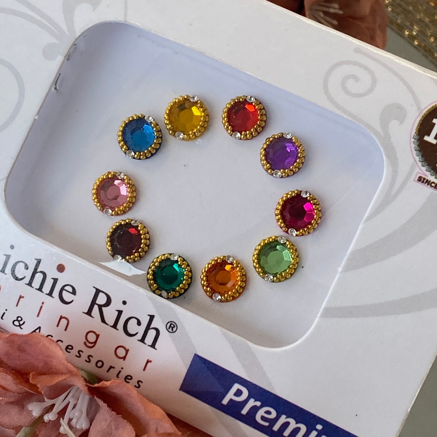 Medium Multicolour Crystal Round Bindi Pack /Bindiya/ Chanlo/ Indian Accessory/ Forehead