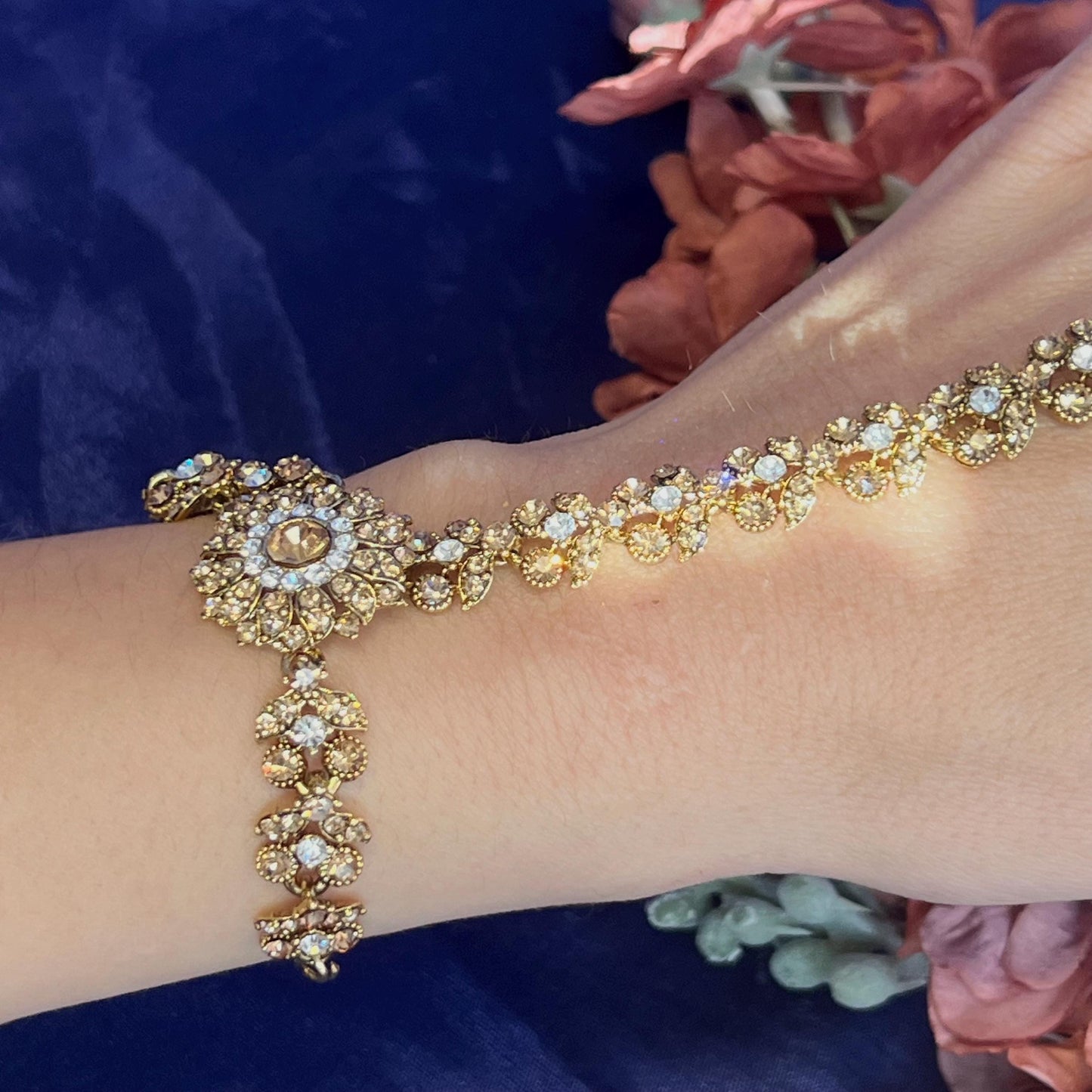 Clear & Gold Hand Harness/Gold Hathpool/Clear Hathpool/Golden Harnesses//Indian/ Pakistani/Jewelley/ Fashion Bracelet/ Clear