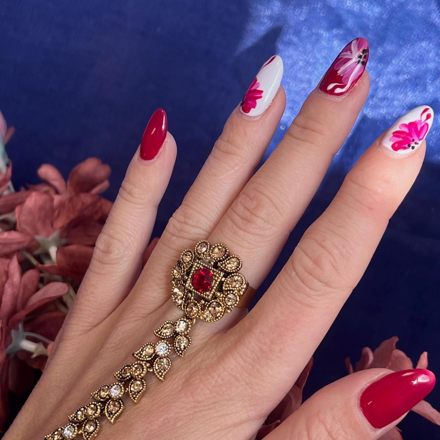 Maroon Clear & Golden Hand Harness/Antique Gold Hathpool/ Fashion Jewellery/ Gift for Women/Indian/Pakistani style/Haathphool/Hand Accessory