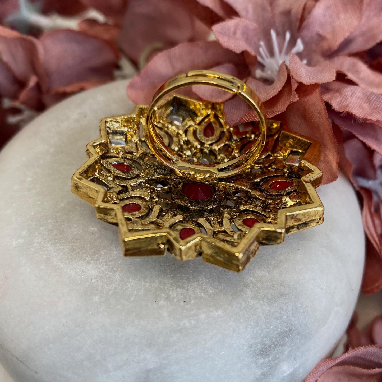 Red Kundan Adjustable Ring/ Fashion Jewellery/ Gift for Women/Indian/Pakistani style