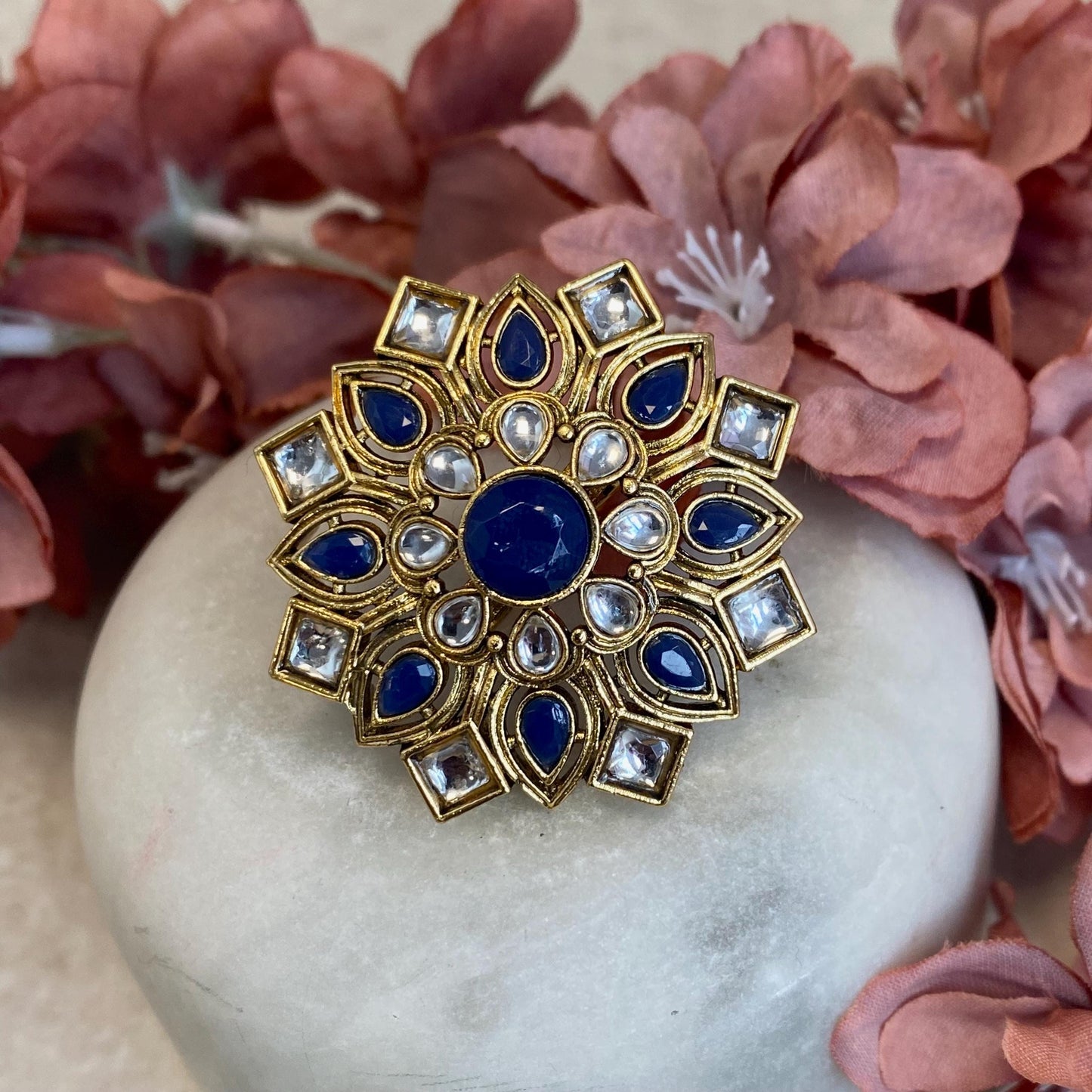 Navy Kundan Adjustable Ring/ Fashion Jewellery/ Gift for Women/Indian/Pakistani style