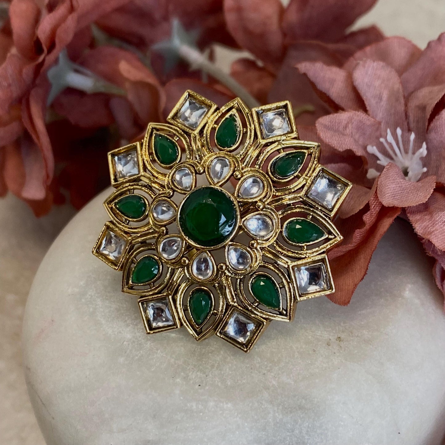 Green Kundan Adjustable Ring/ Fashion Jewellery/ Gift for Women/Indian/Pakistani style