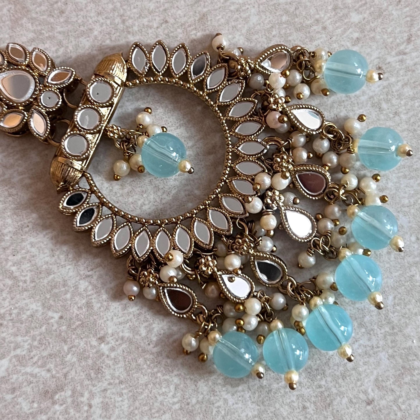 Light Blue Mirrored Tikka (Medium)/ Tikli/ Indian/ Pakistani Fashion Jewellery/Maang Tikkas