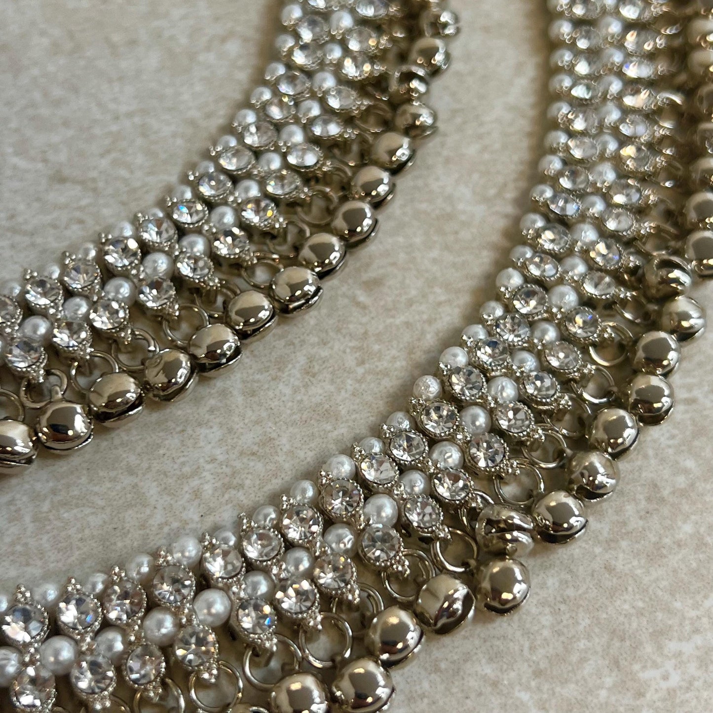 Anklets Silver Rhinstone/ Bell Detail /Indian/ Pakistani Style Jhanjra/ Foot Accessory