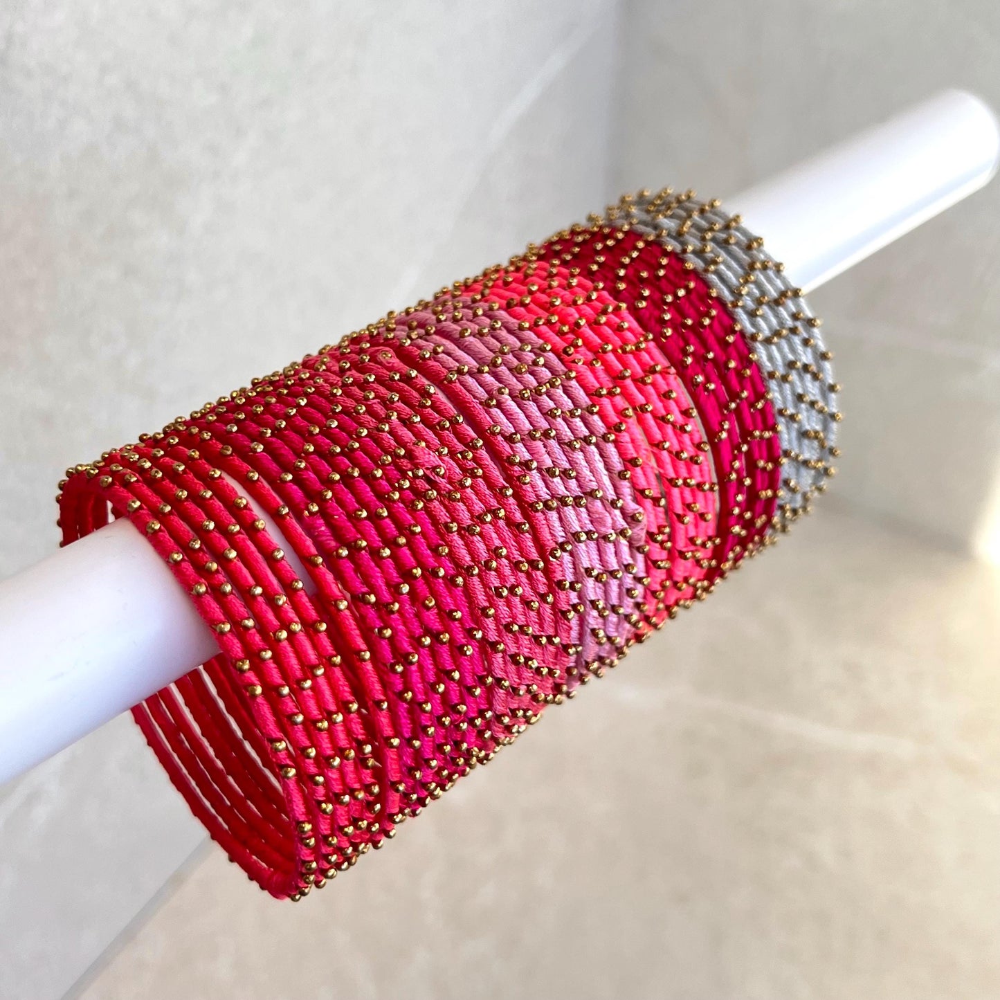 Pink/ Rose Shades/Thread Coloured Bangle Block/ Collection/ Set/ Indian/ Pakistani Bangles/ 2.6 Small Bangles