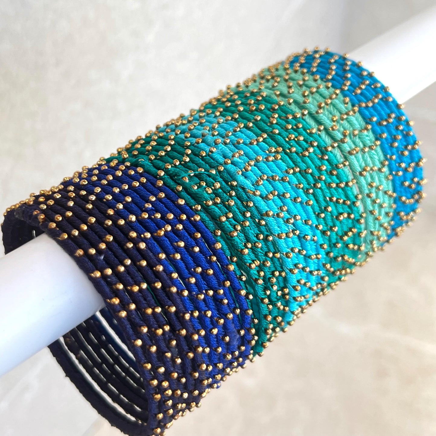 Blue/Teal/Turquoise Shades/Thread Coloured Bangle Block/ Collection/ Set/ Indian/ Pakistani Bangles/ 2.6 Small Bangles