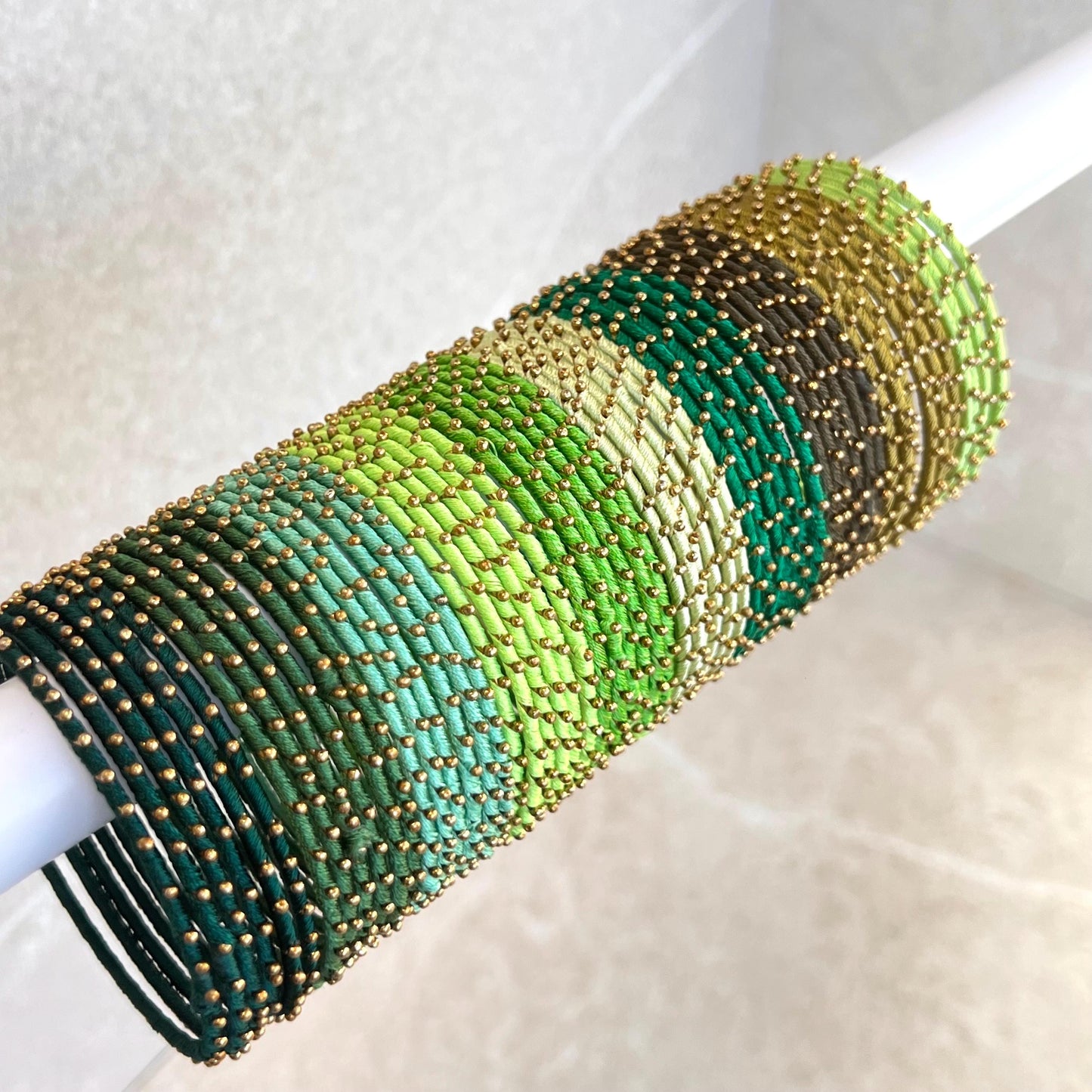 Green Light and Dark Shades/Thread Coloured Bangle Block/ Collection/ Set/ Indian/ Pakistani Bangles/ 2.6 Small Bangles