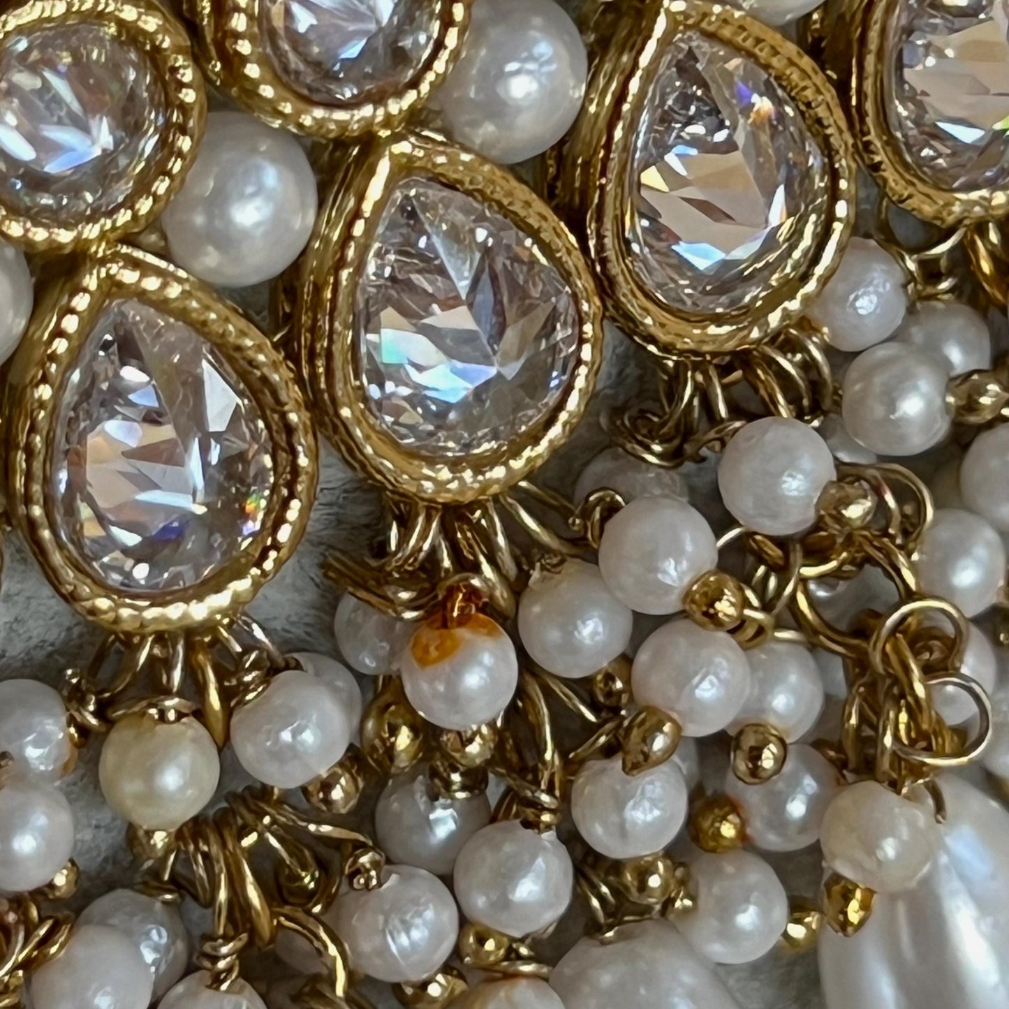 Large Antique Gold Clear Crystals Bridal Necklace set with Jhumka Earring and Tikka. Indian/ Pakistani Style/ Wedding/ Fashion Jewellery