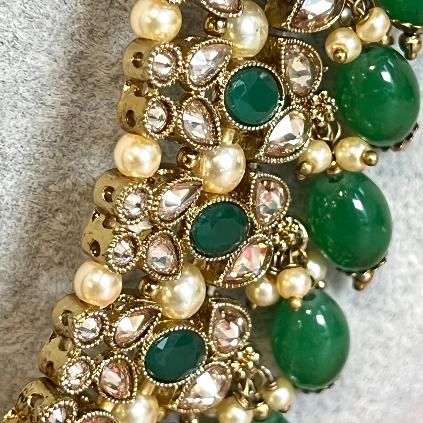 Green Antique Gold with Champagne Zircon Crystal/ Long Mala/ Haar/ Long Necklace/ Unique Style/ Indian/ Pakistani/Fashion Jewellery/ Gift