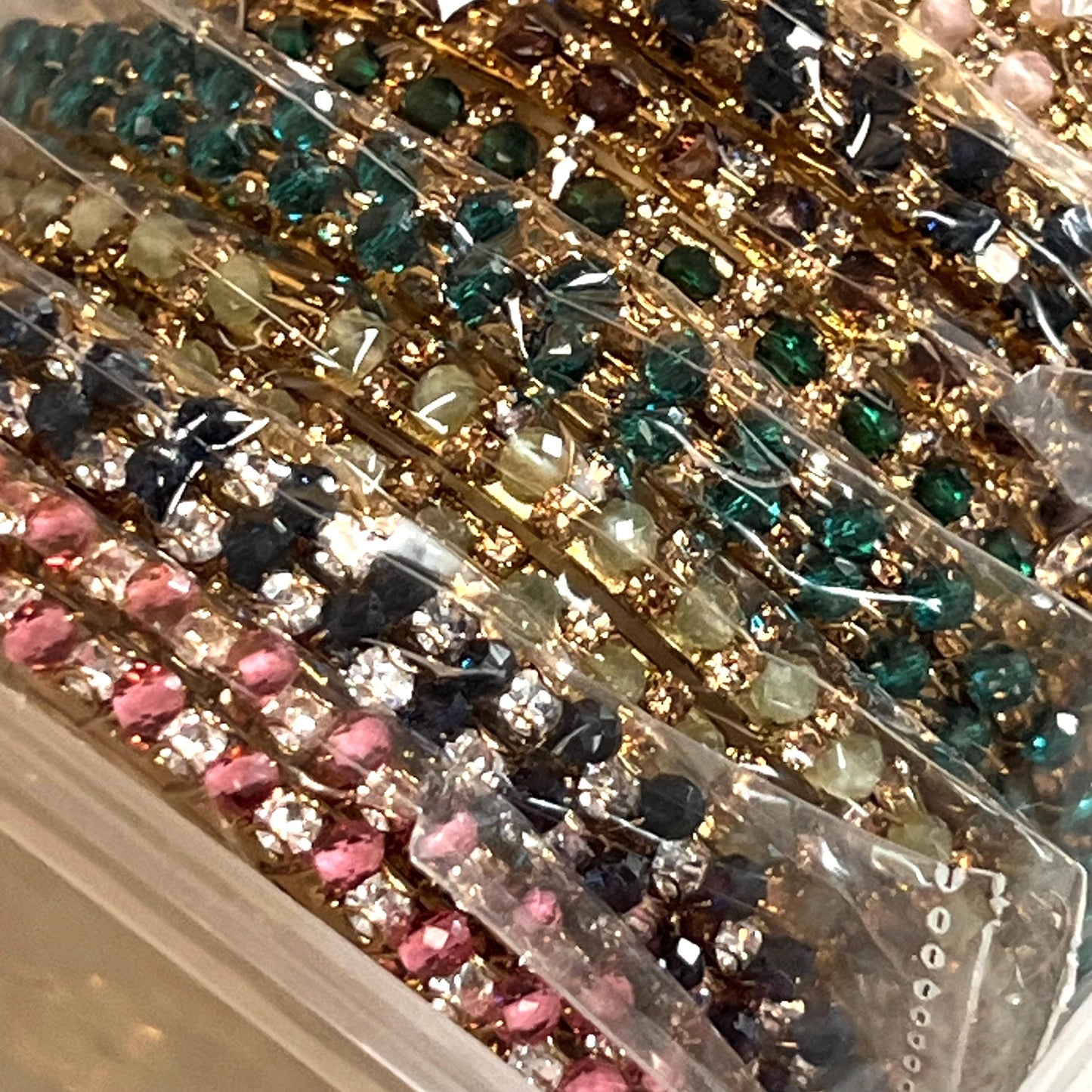 Assortment of Colour Bangle Set - Antique Gold Base with Rhinestones/ Indian/ Pakistani/Jewelley/ Fashion Bracelet/2.6 only/ 24 Bangles
