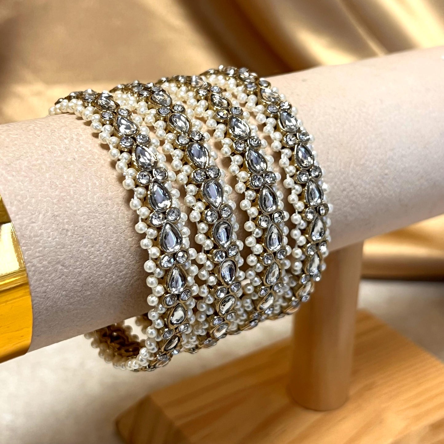 Set of 4 Clear Pearl Bangles/Indian/ Pakistani/Jewelley/ Fashion Bracelet/ 2.6 only