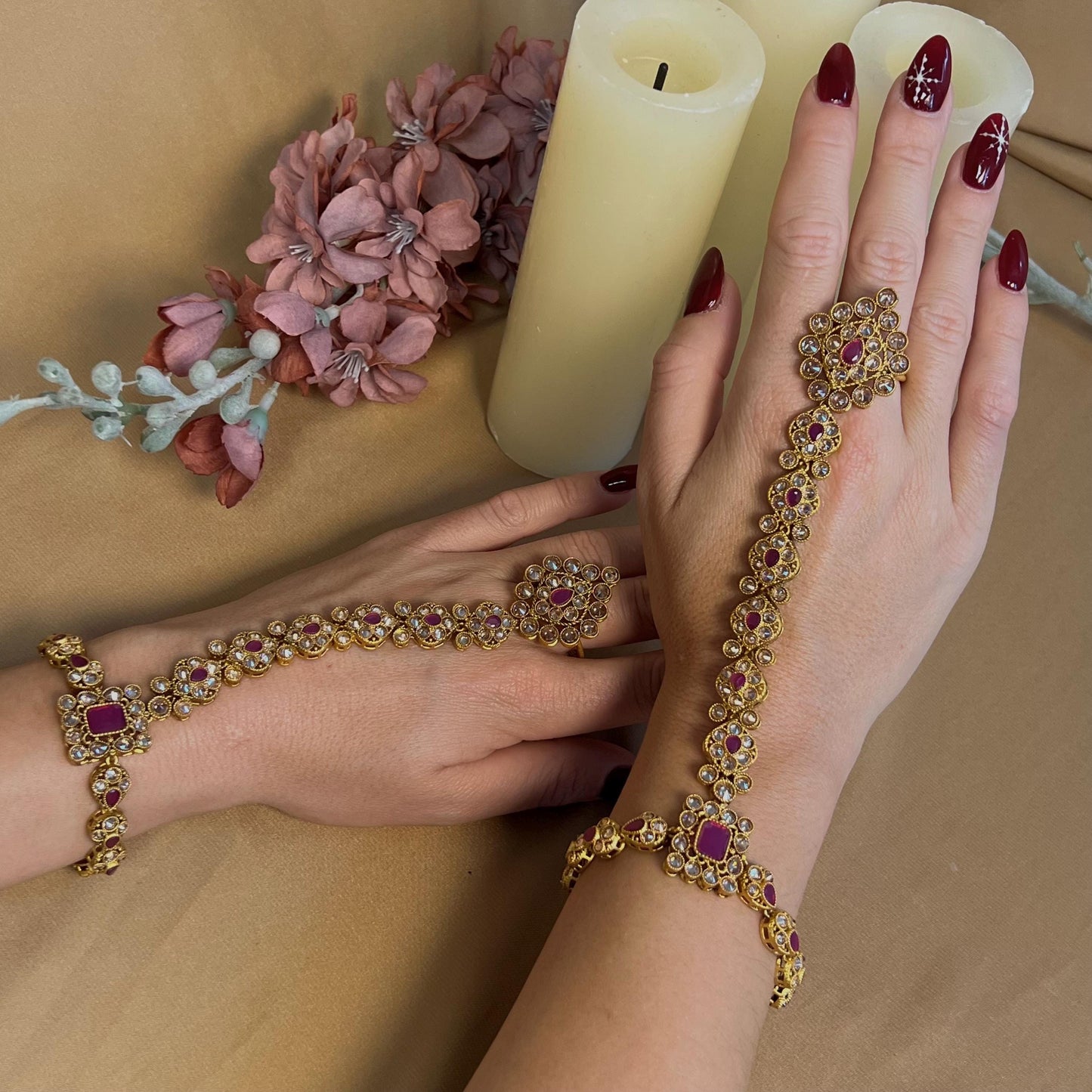 Clear & Gold Hand Harness/Gold Hathpool/Clear Hathpool/Golden Harnesses//Indian/ Pakistani/Jewelley/ Fashion Bracelet/ Clear