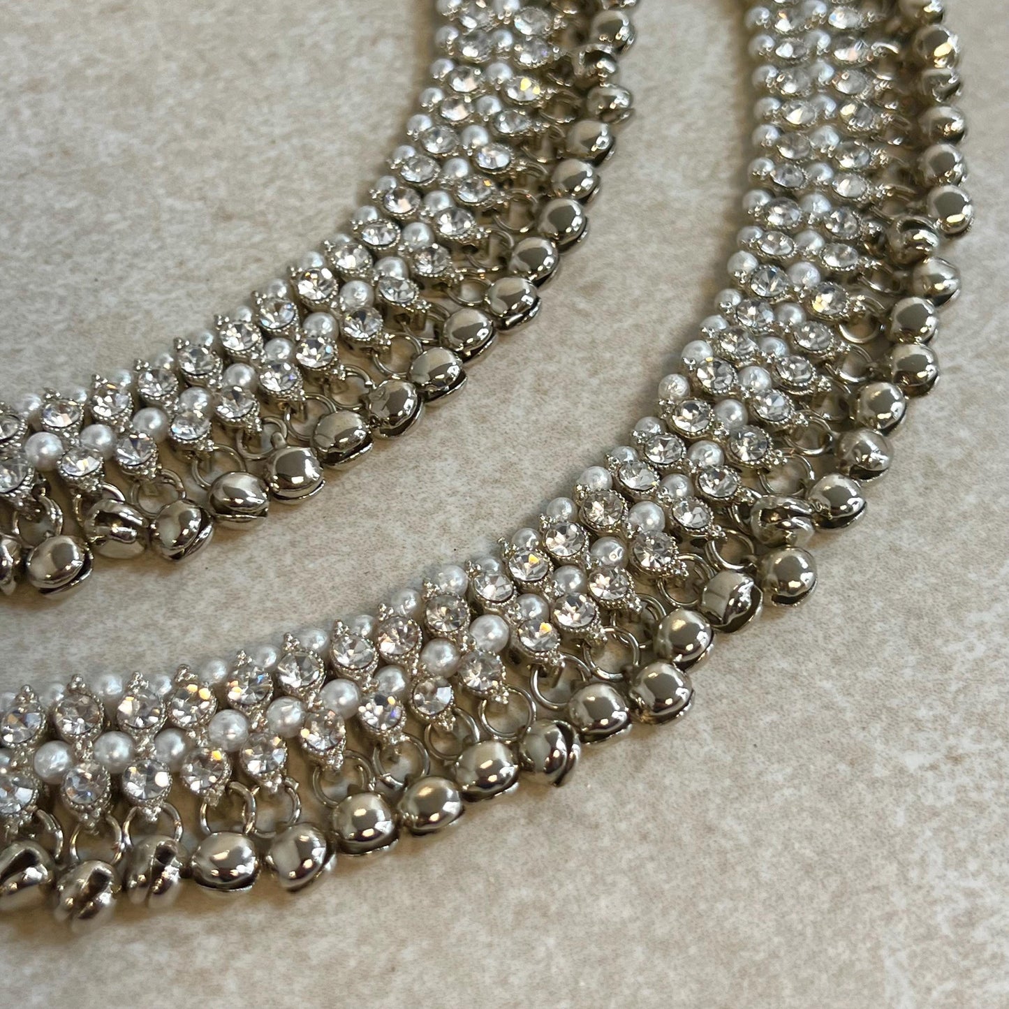 Anklets Silver Rhinstone/ Bell Detail /Indian/ Pakistani Style Jhanjra/ Foot Accessory