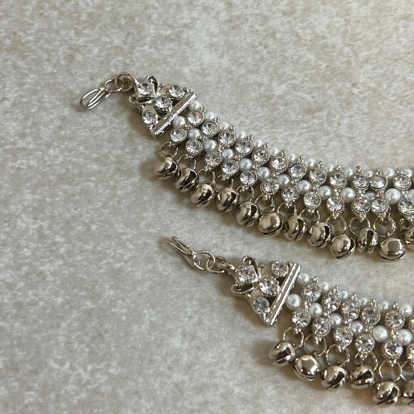 Anklets Silver Rhinstone/ Bell Detail /Indian/ Pakistani Style Jhanjra/ Foot Accessory