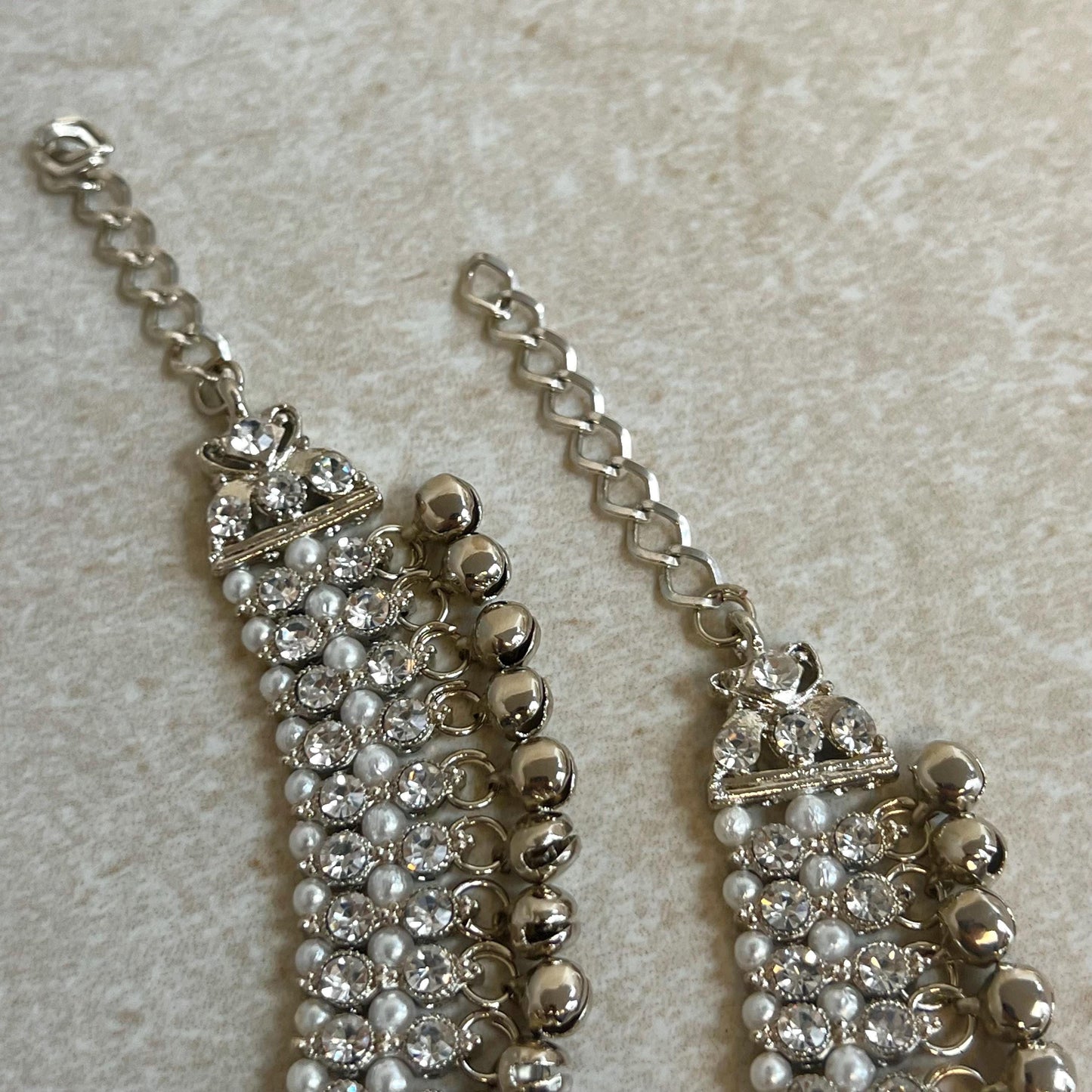 Anklets Silver Rhinstone/ Bell Detail /Indian/ Pakistani Style Jhanjra/ Foot Accessory