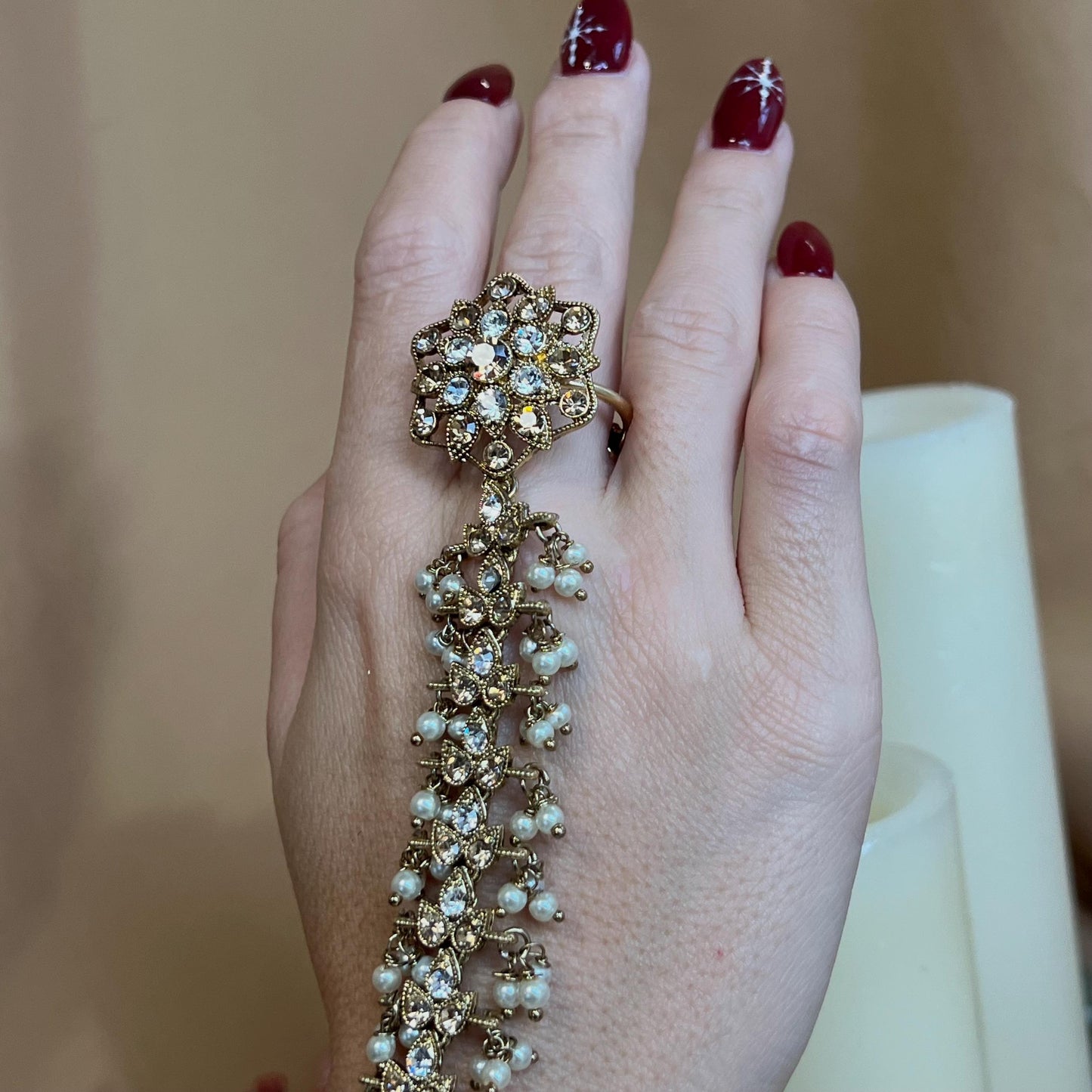 Golden Clear Hand Harness/Gold Hathpool/Fashion Jewellery/Gold Hathpool/Indian/Pakistani style /Haathphool/Hand Accessory