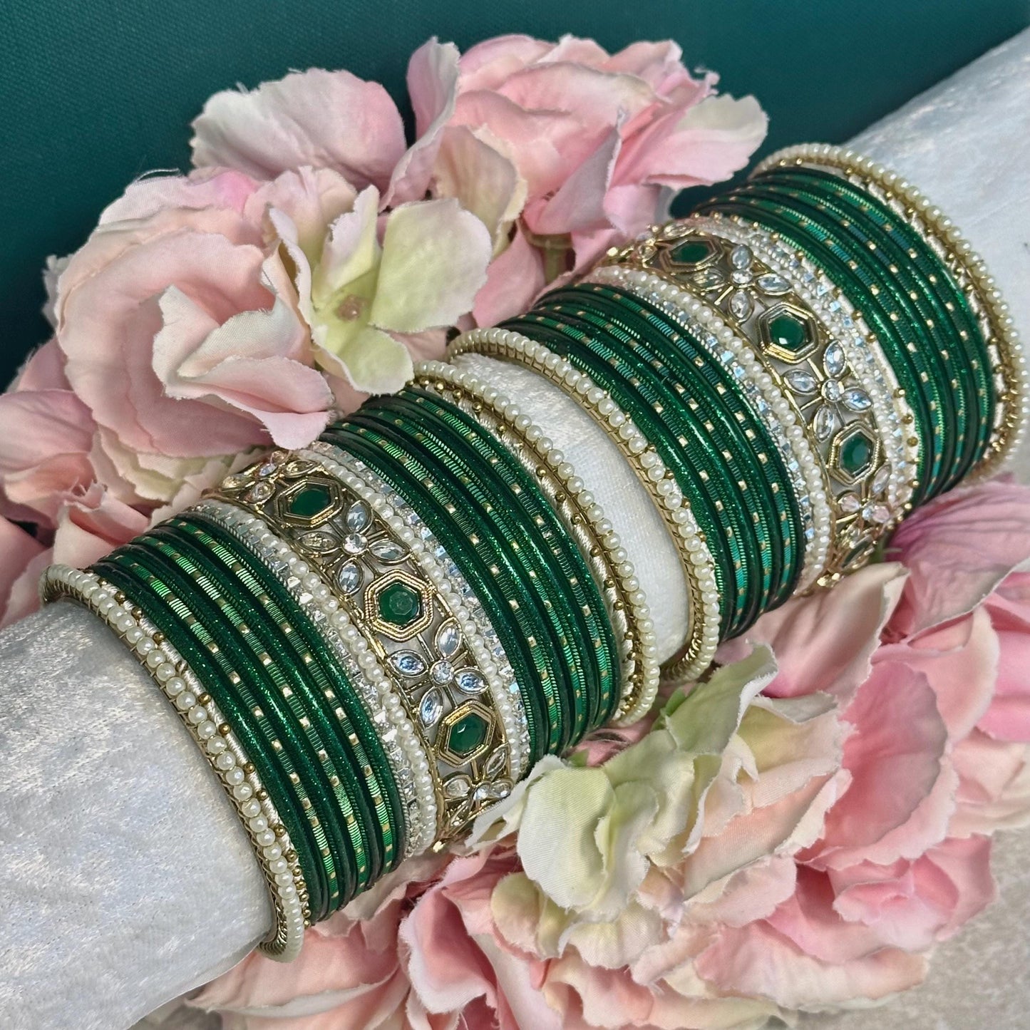 Small Green Pearly Bangle Set/Indian/ Pakistani/Jewelley/ Fashion Bracelet