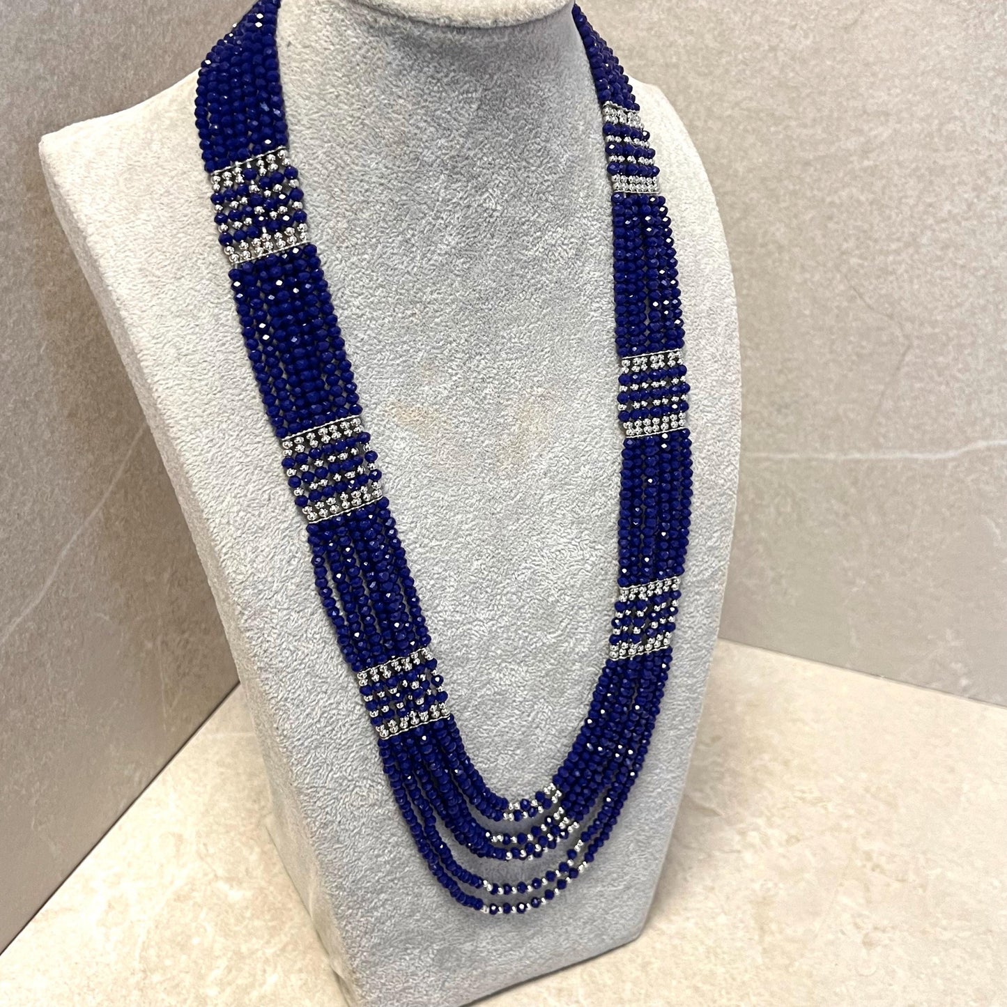 CLEARANCE Navy Blue/ Silver Long Mala/ Haar/ Long Necklace/ Unique Style/ Indian/ Pakistani/Fashion Jewellery/ Gift for Women