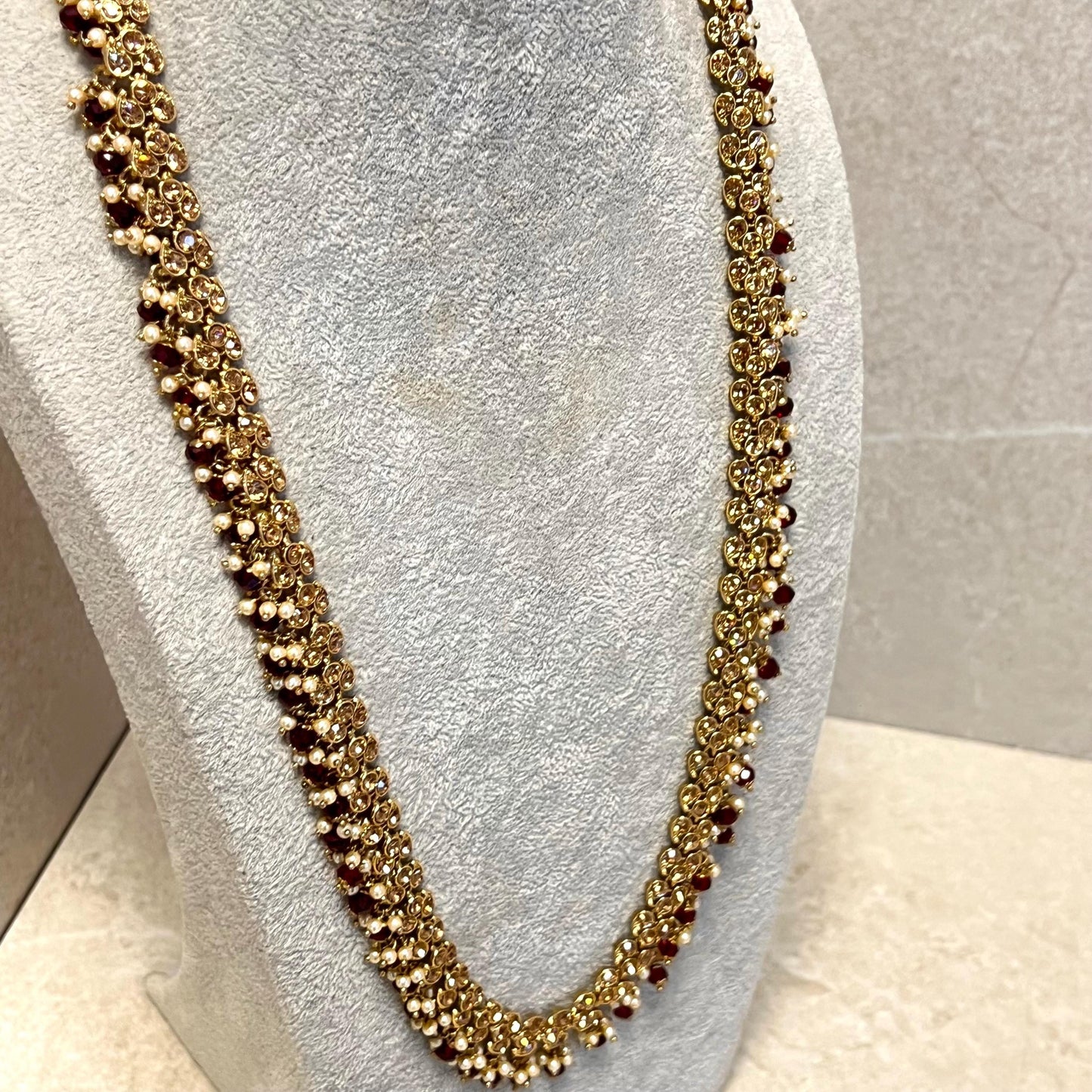 CLEARANCE Golden/ Maroon Long Mala/ Haar/ Long Necklace/ Unique Style/ Indian/ Pakistani/Fashion Jewellery/ Gift for Women