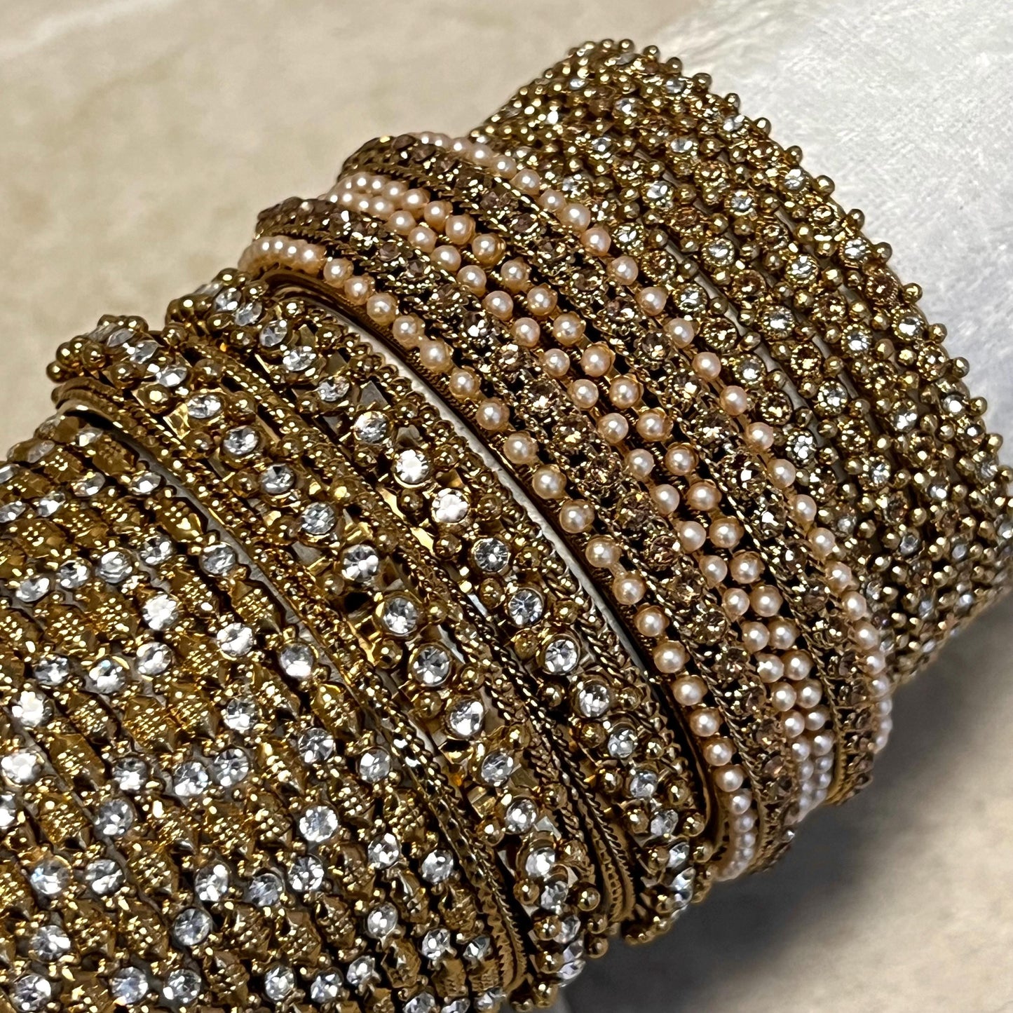 CLEARANCE Bangle Roll Build Your Bangle Set /Random Assortment -Silver and Antique Gold with Clear Stones/ Indian/Pakistani Jewelley/2.6