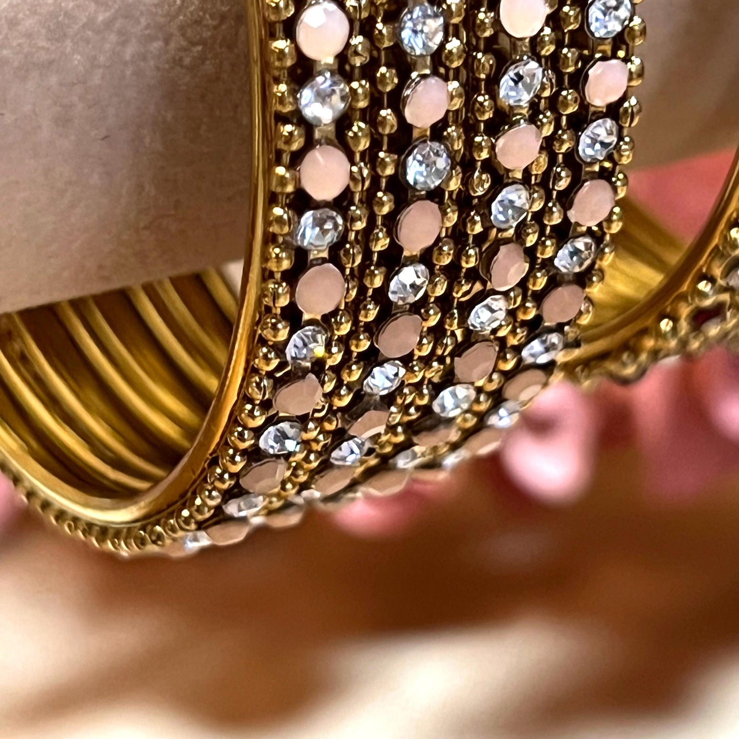 Set of 4 Rhinestone Bangles - Antique Gold Base/ Peach or Maroon Indian/ Pakistani/Jewelley/ Fashion Bracelet/2.6 only / Choose Colour