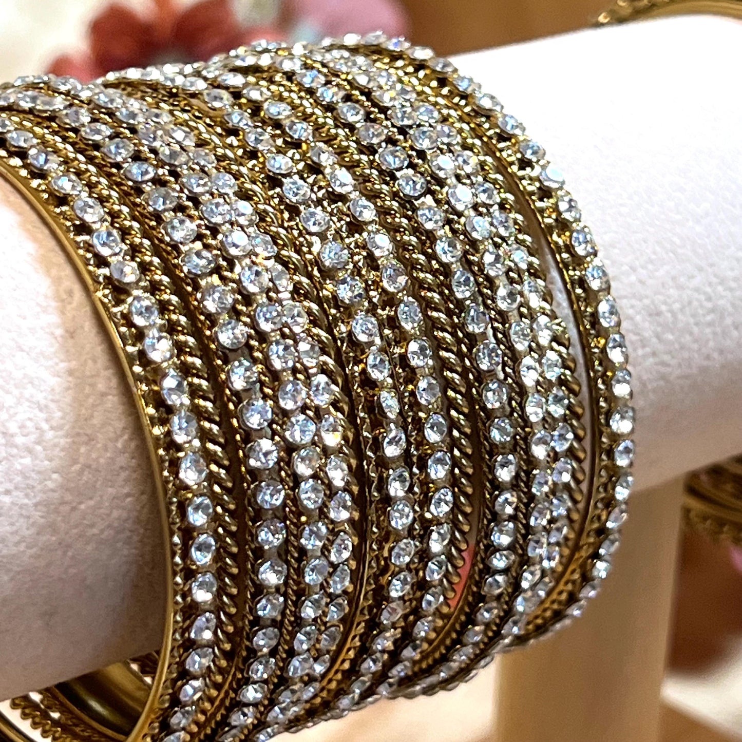 Antique Gold Clear Rhinestore Bangle set/2.6 only Small/Medium Bangle Set/Indian/ Pakistani/Jewelley/ Fashion Bracelet/Gift