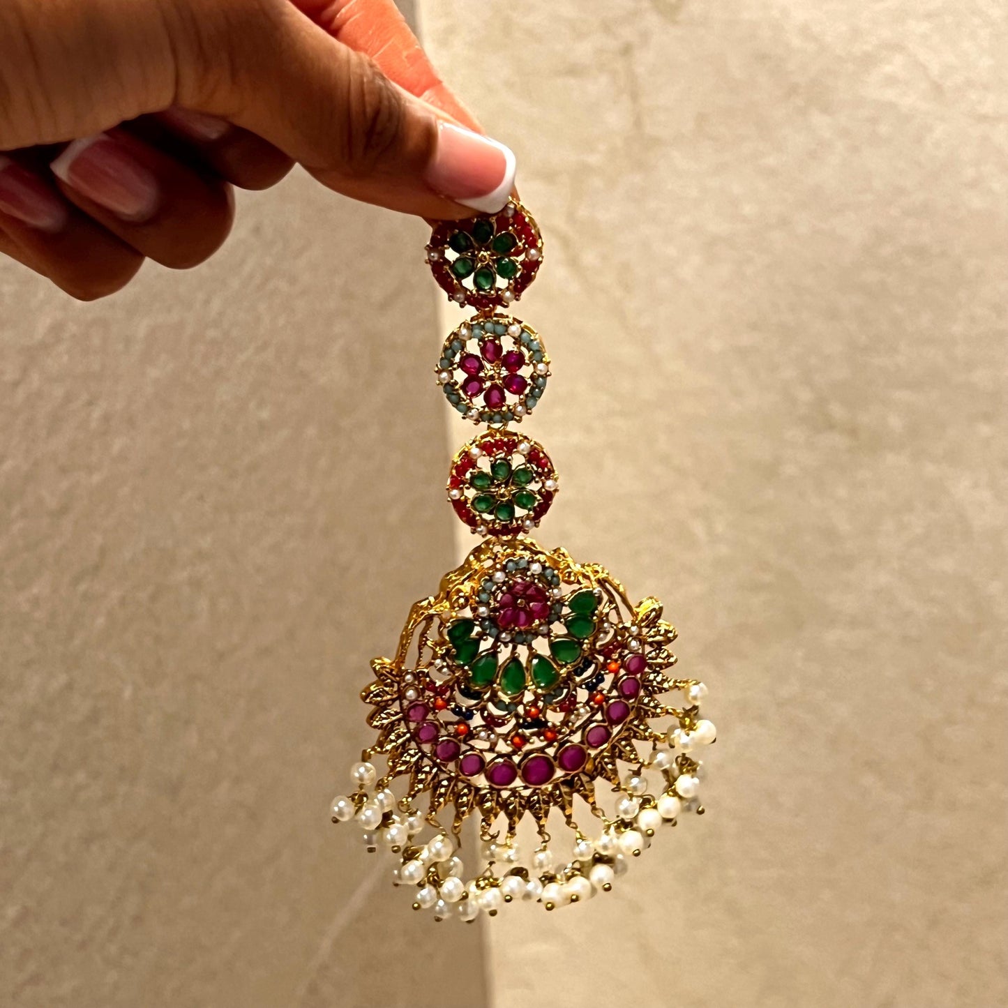 Mendhi Jewels-Multicolour Earrings and Tikka Set/ Henna party/Pakistani/ Indian Style Earring/Antique Gold with Colourful Crystals Imperfect