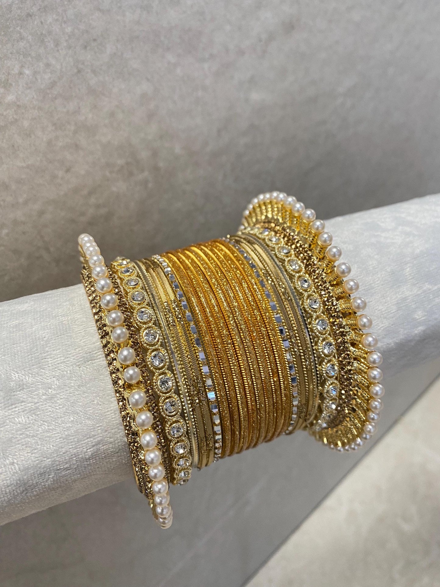 Midi Bright Gold & Clear Bangle Set One Arm Only In 2.8/Indian Bangles/ Pakistani/Jewellery/ Fashion Bracelet