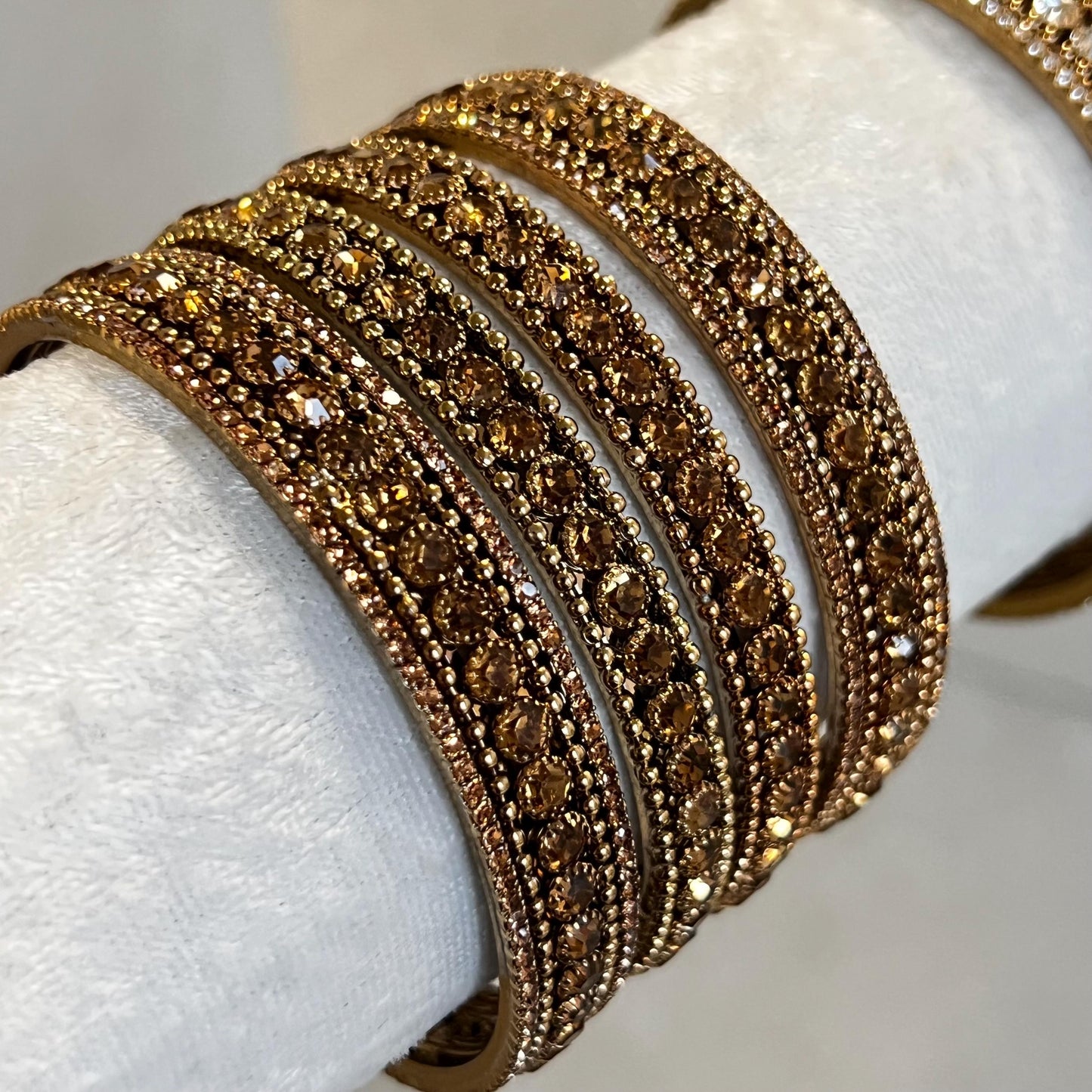 2.6 Set of 4 Bangles in Antique Gold with Golden/ Clear Rhinestone/2 chunky 2 thin bangles. Choose Colour/ Simple Statement Bangles Ends