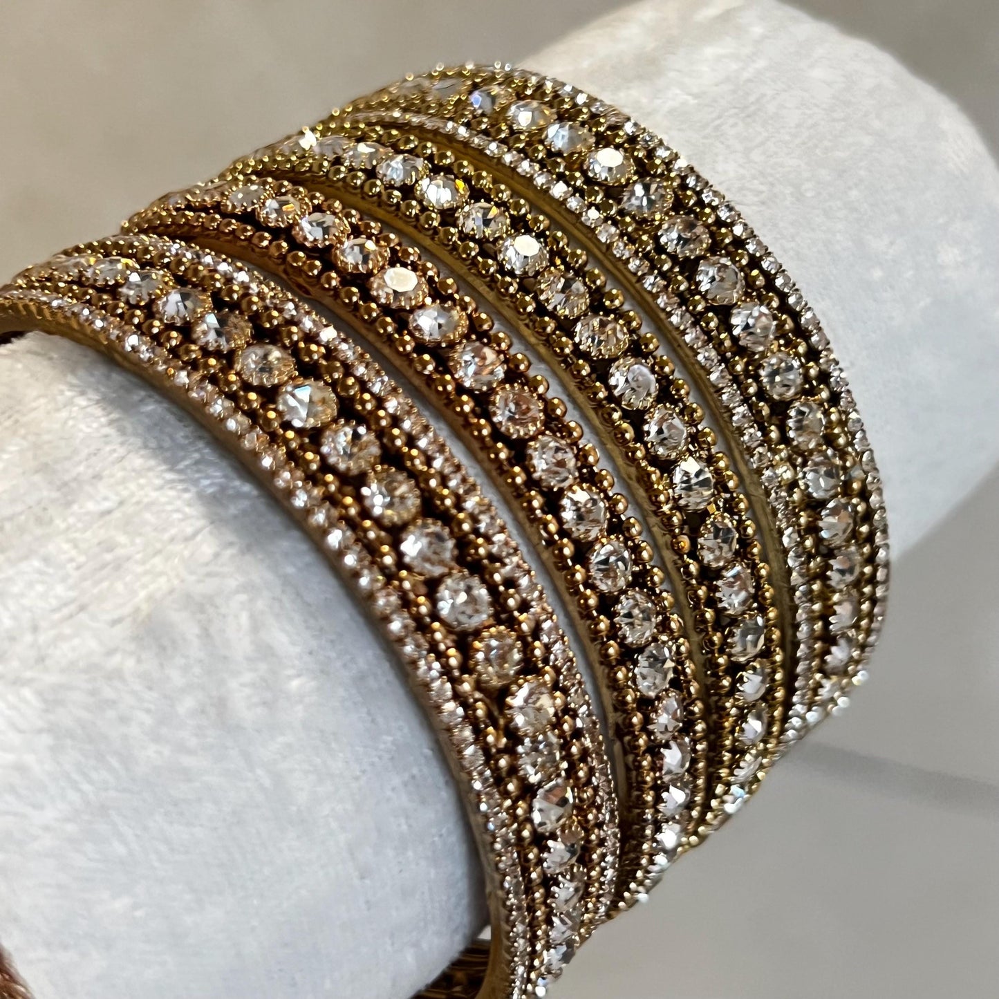 2.6 Set of 4 Bangles in Antique Gold with Golden/ Clear Rhinestone/2 chunky 2 thin bangles. Choose Colour/ Simple Statement Bangles Ends