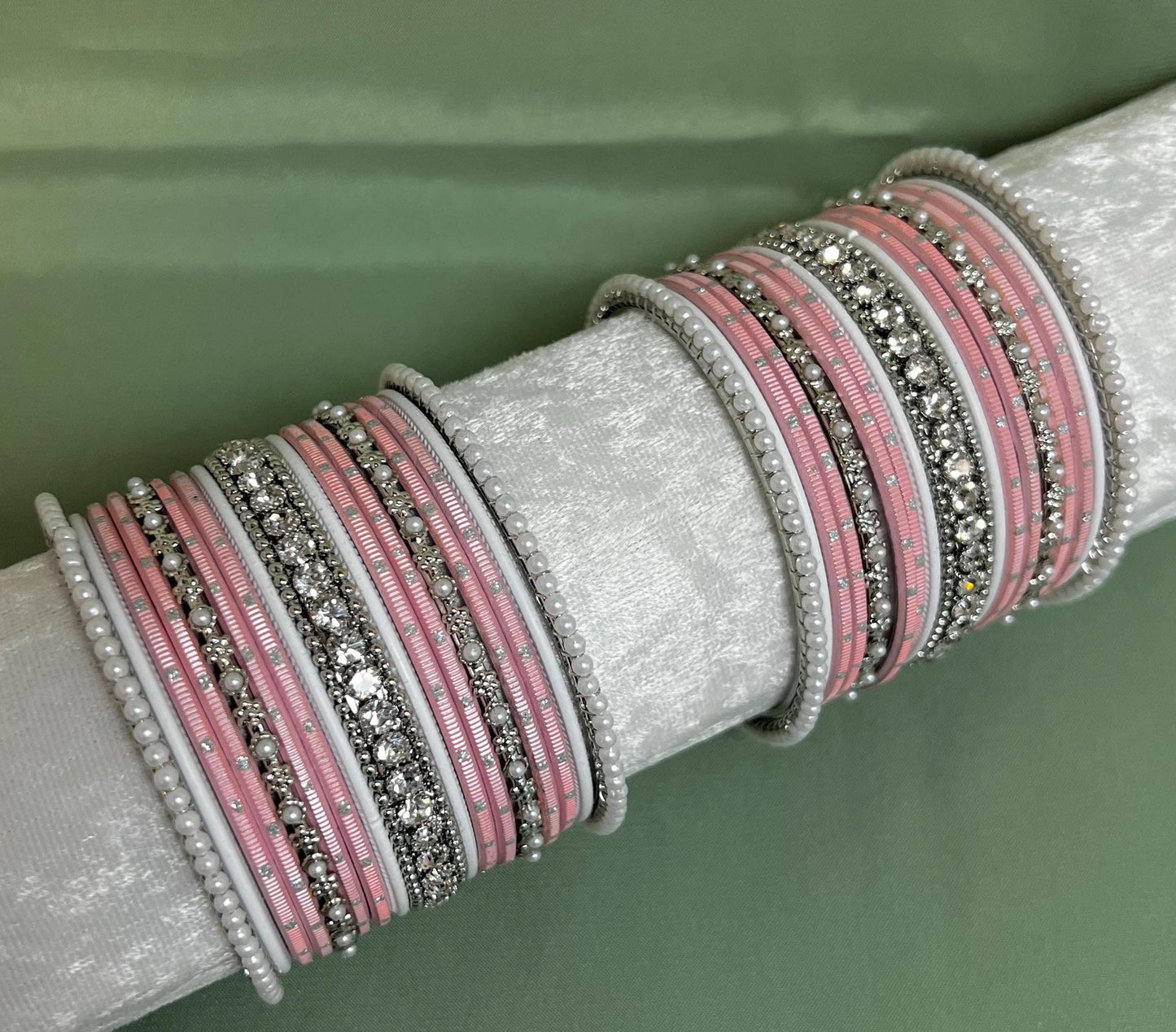 Mini Pink, White & Silver Bangle Set/Indian/Pink Bangle Set/ White Bangle Set/ Silver Bangle Set/ Pakistani/Jewellery/ Fashion Bracelet