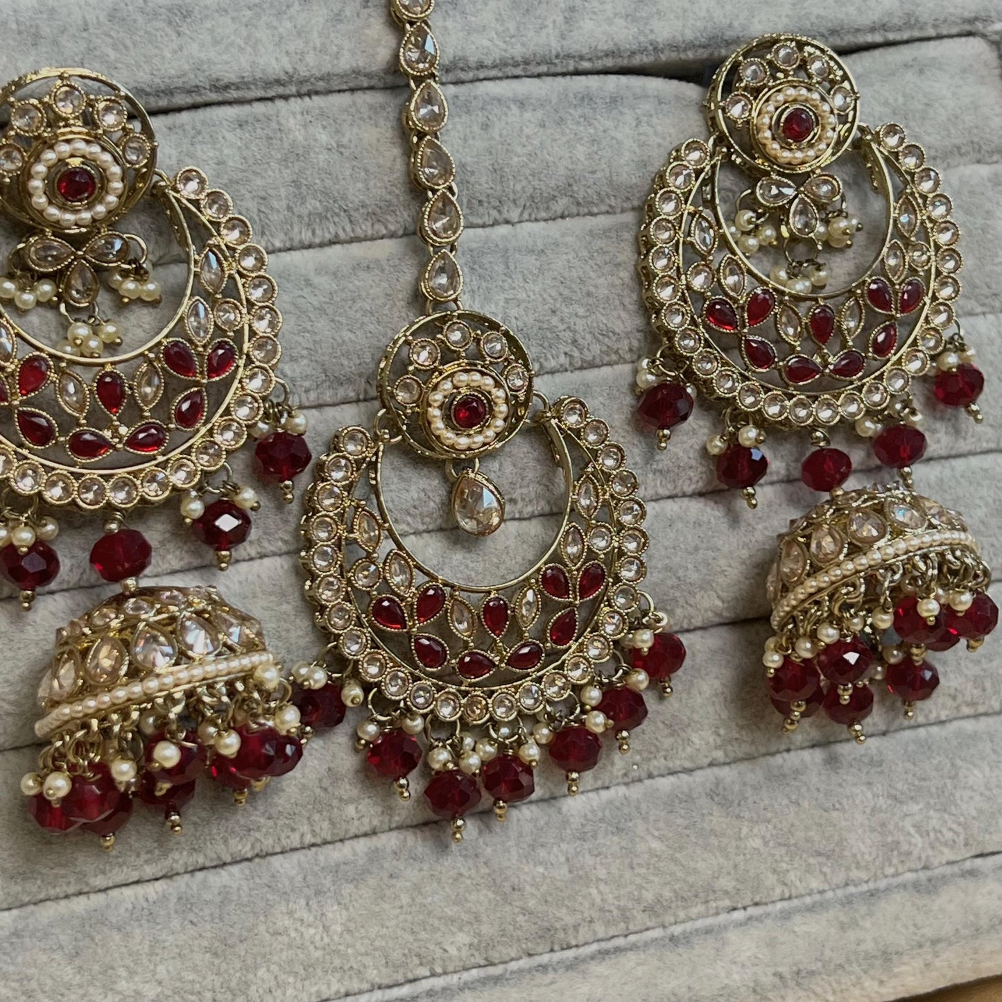 Maroon & Champagne Bridal Choker Necklace set with Jhumka Earring and Tikka/ Indian/ Pakistani Style/ Wedding/ Antique Gold