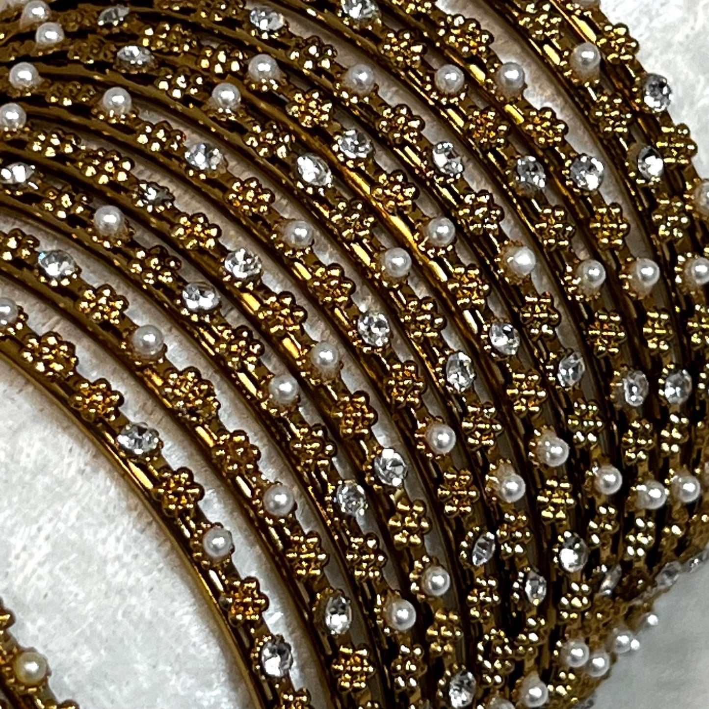 Set of 12 Antique Gold/ Clear Golden Rhinestore pearl detail Bangle/2.6/2.4 Small Bangle Set/Indian/ Pakistani/Jewelley/ Choose colour Style