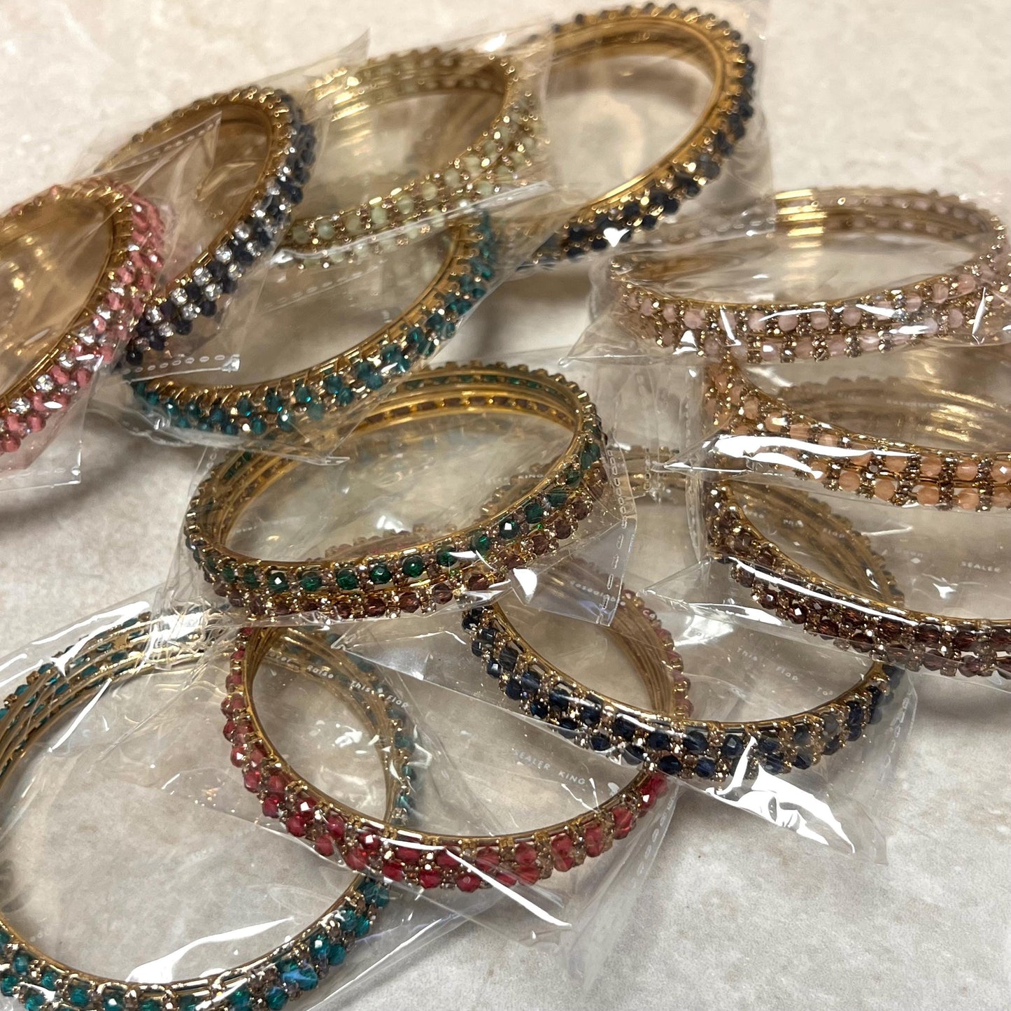 Assortment of Colour Bangle Set - Antique Gold Base with Rhinestones/ Indian/ Pakistani/Jewelley/ Fashion Bracelet/2.6 only/ 24 Bangles